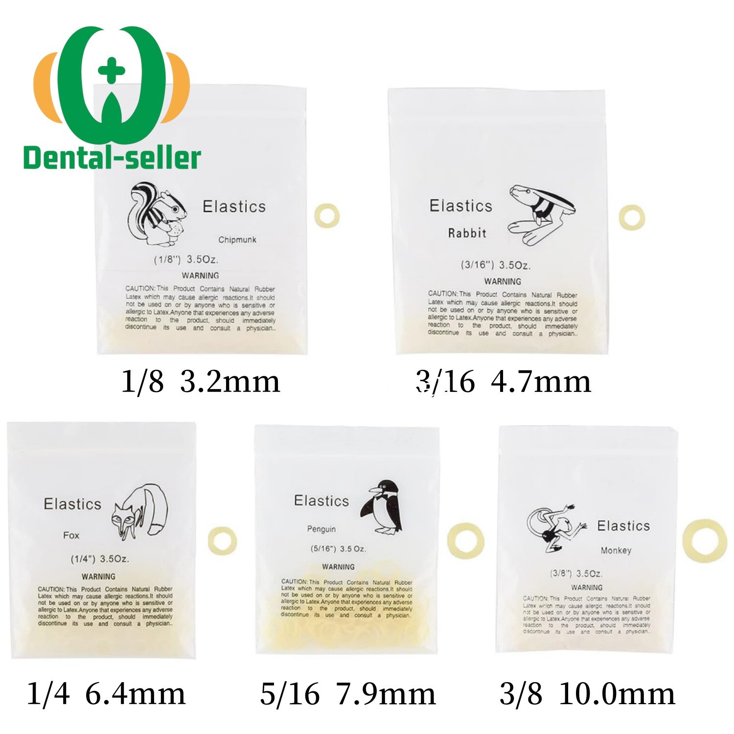 Dental Orthodontic Elastics Rubber Bands Latex Braces 3.5/5.0/6.5 OZ Yellow 5000