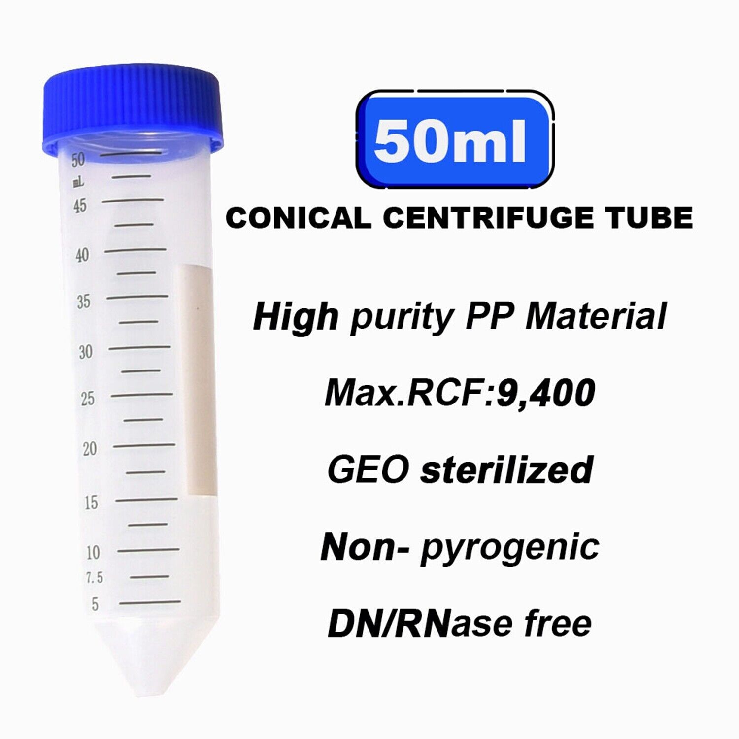 5000pcs Conical Centrifuge Tubes 50ml Sterile Polypropylene Screw Caps Graduated