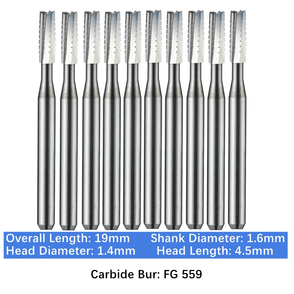 10-100pc Vakker Dental Carbide Burs FG559 19mm Straight Fissure Bur High Speed