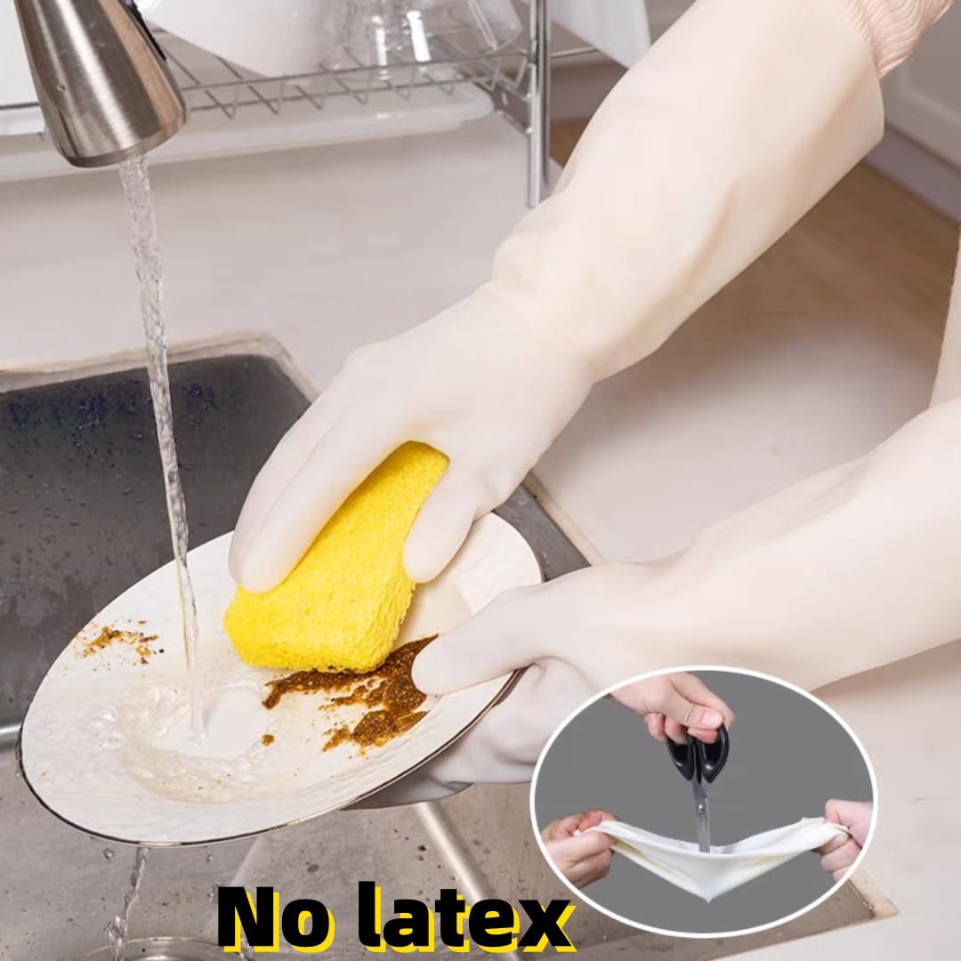 White Nitrile Rubber Gloves Large,Long Sleeve Thickened Reusable,18inch House…