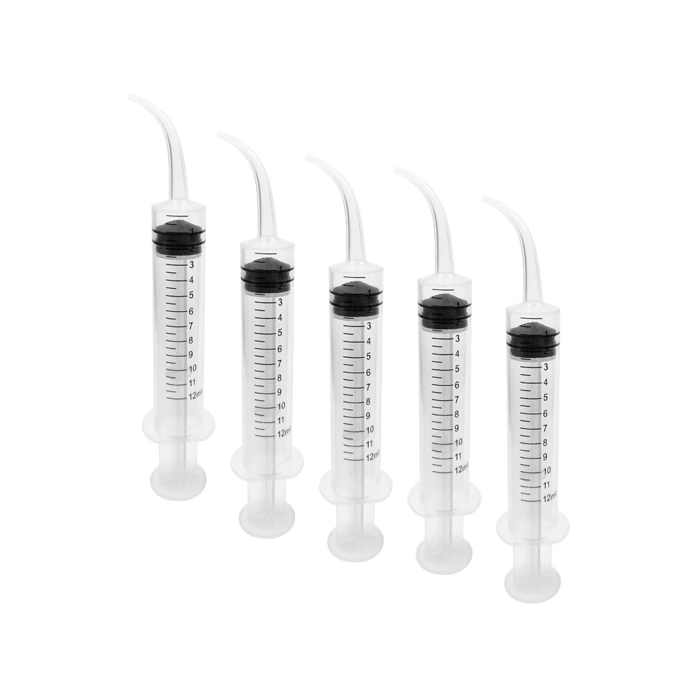 5Pcs Dental Disposable Irrigation Syringe with Curved Tip 12Ml for Dentist Use D