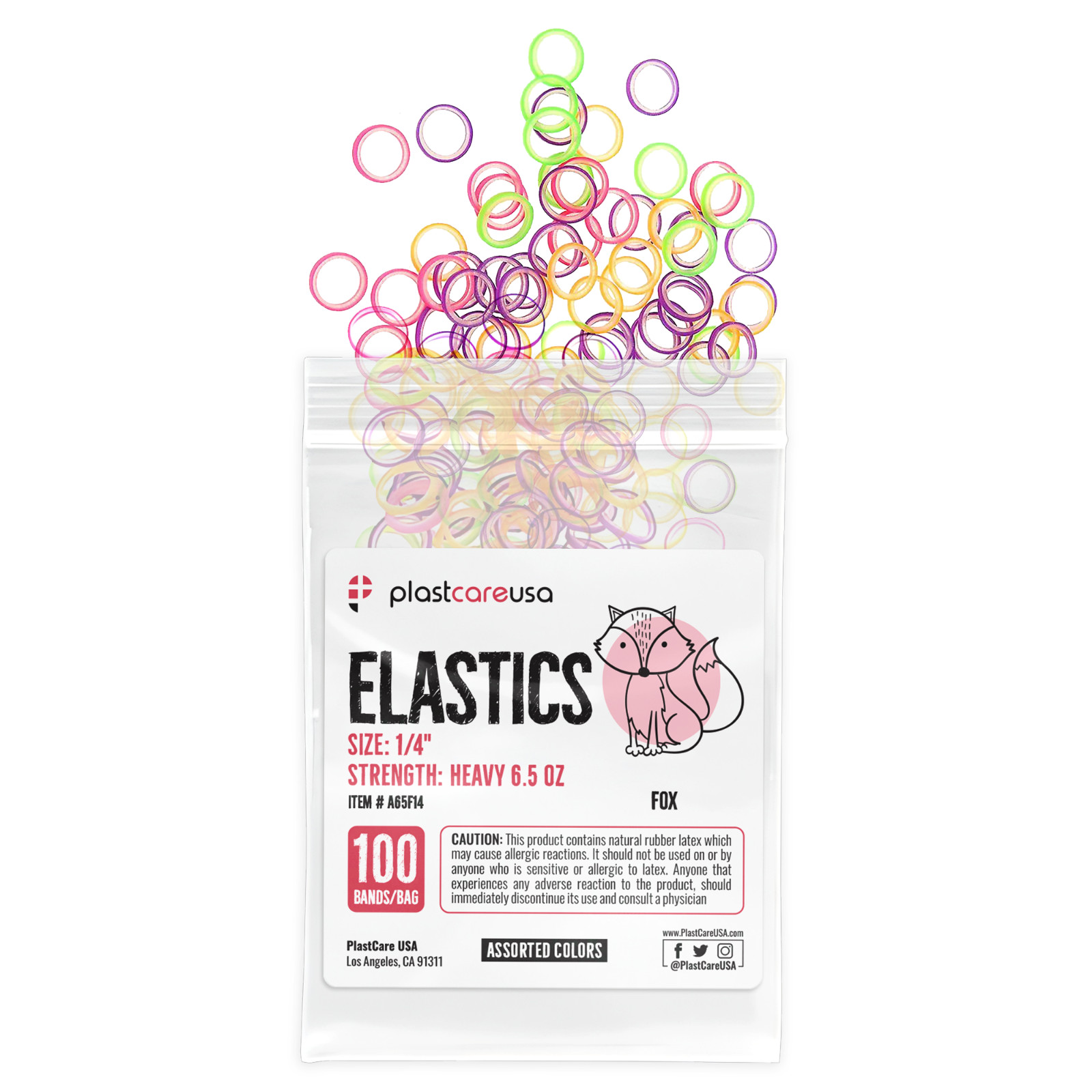 100 Assorted Color Heavy 6.5 Oz 1/4″ Fox Latex Elastic Rubber Bands Braces