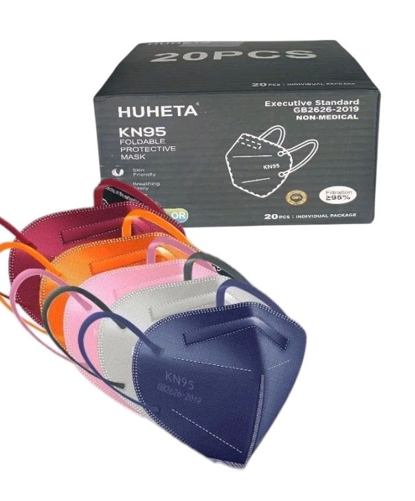 HUHETA KN95 Face Mask 20 Pack, 5-Ply Breathable & Comfortable Multi-Color
