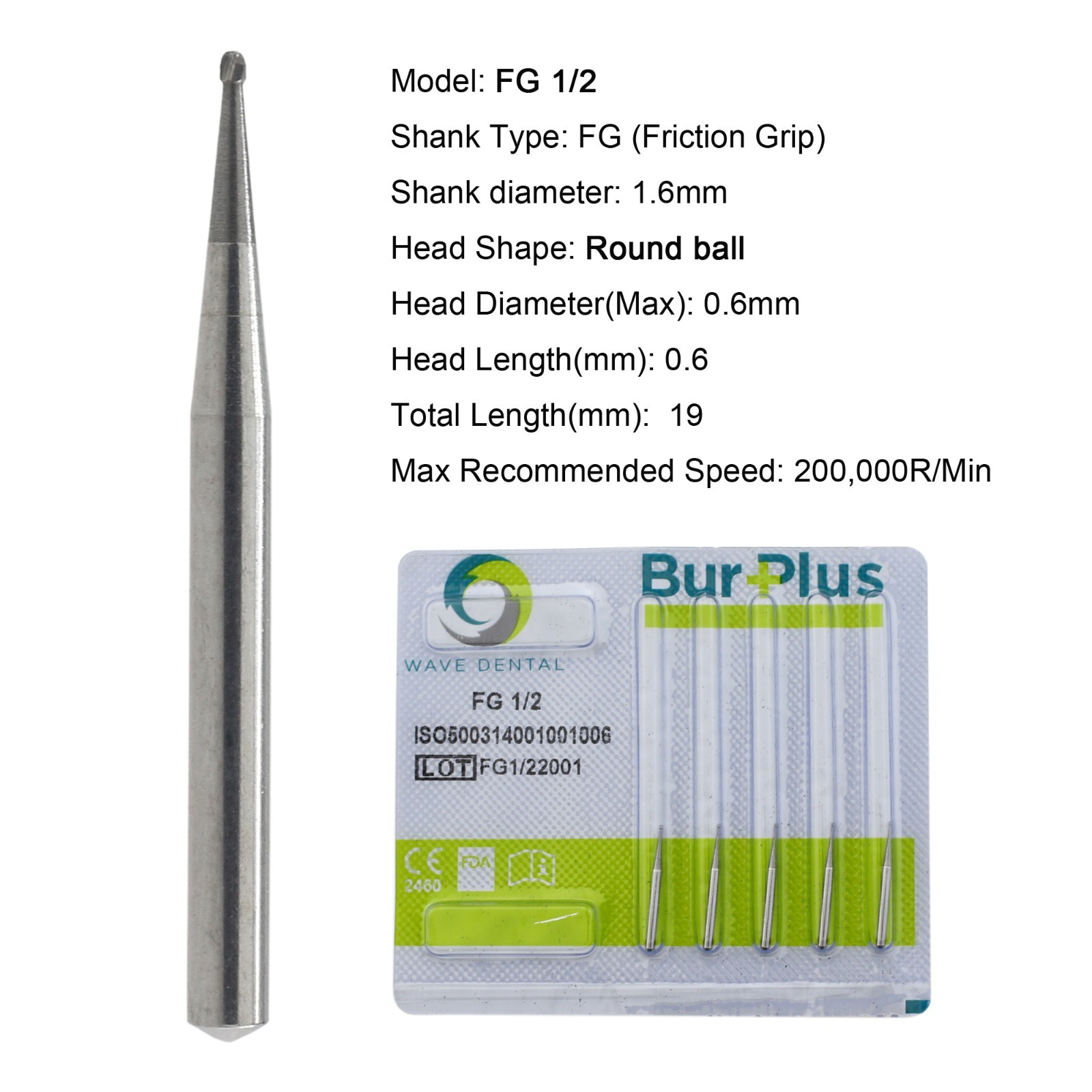 WAVE Dental Carbide Burs Diamond Bur Round FG 2 4 5 6 8 Friction Grip High Speed