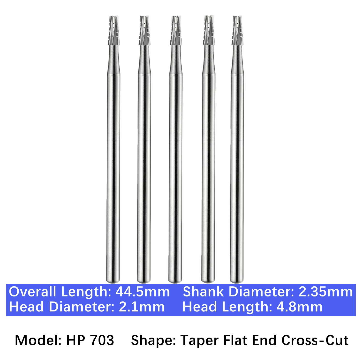 5/pk Vakker Dental HP Carbide Burs Long Straight Taper Fissure Burs Low Speed