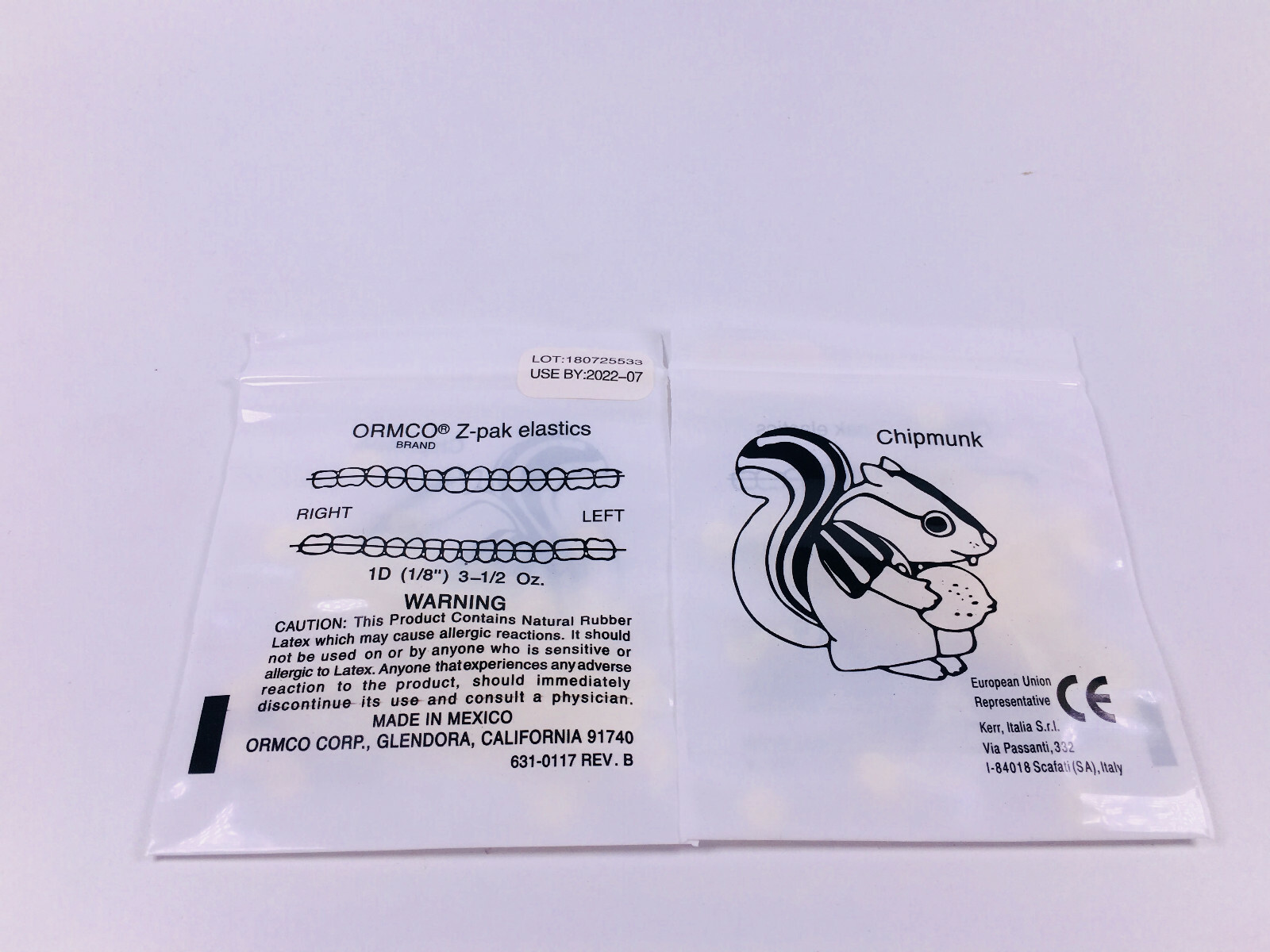 ORMCO Zoo Pack Elastics bands Dental 3.5OZ 1/8 Chipmunk Clear Yellow 5000/Box