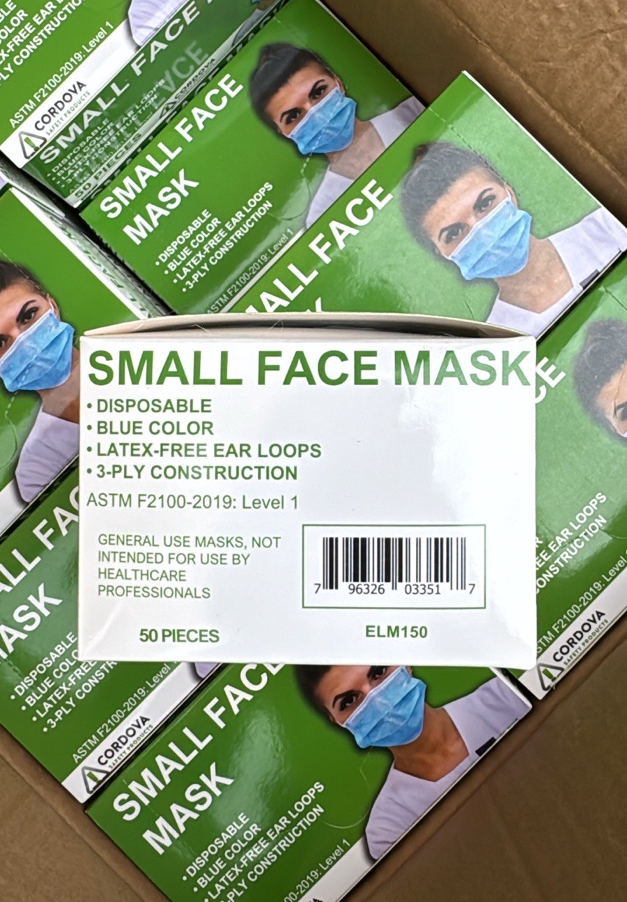 Cordova ELM150 40 Boxes Small 3-Ply Face Masks 2000pcs Earloop Disposable Masks