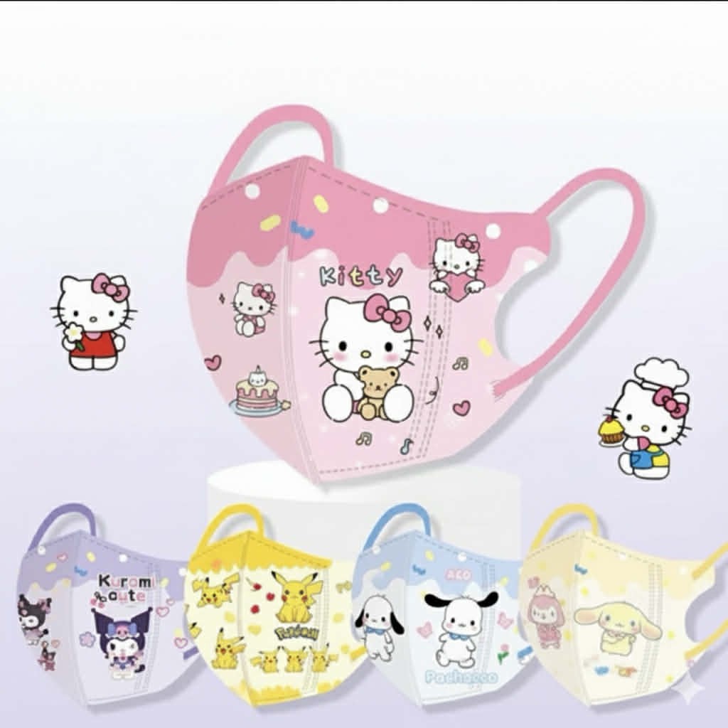 25 Hello Kitty Individual Wrapped Kids Cartoon Face Mask, Ages 5-12