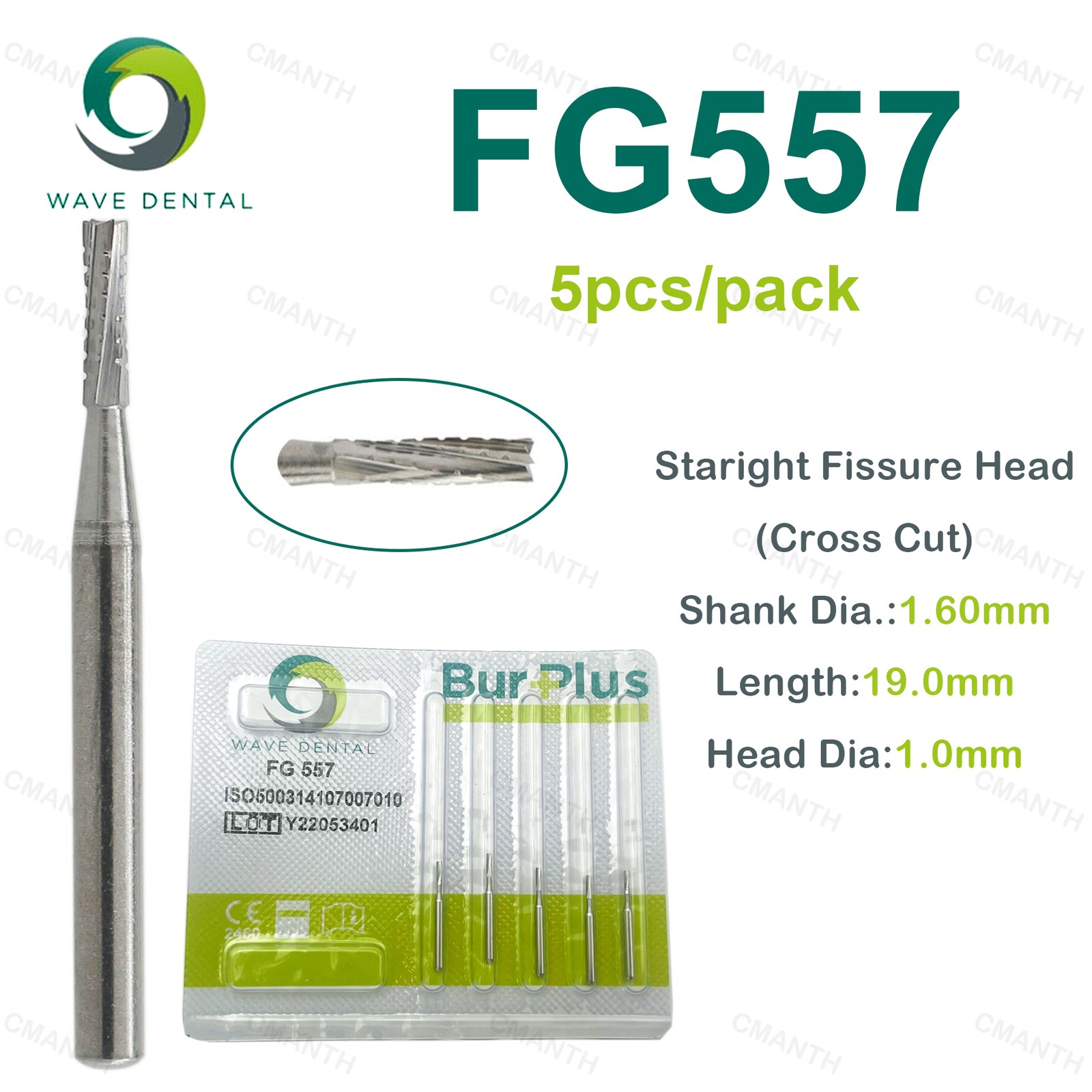 WAVE Dental Tungsten Carbide Burs FG Drills Staright Fissure Head For High Speed
