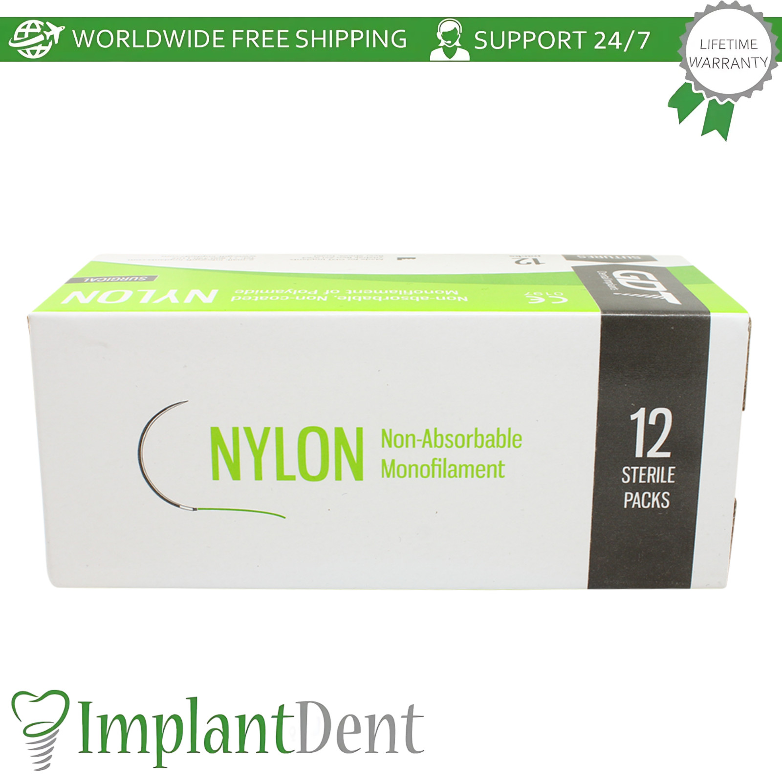 X5 Mon0fiIament Nylon Dental Thread SteriIe 75cm 12pcs 3/8 Circle 20.0mm Reverse