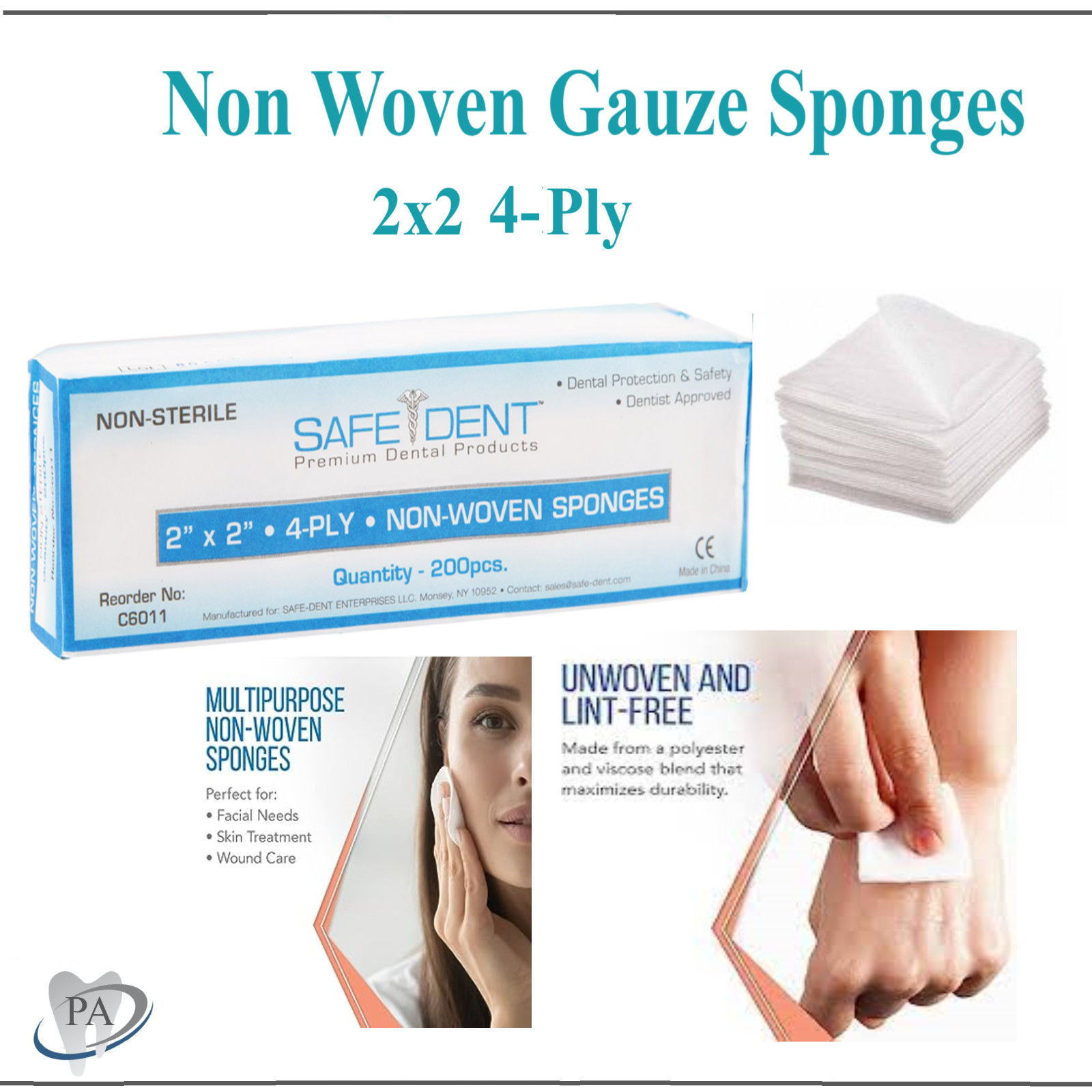 800 Pack – 2×2 Non Woven Gauze Sponges 4-Ply, Non-Sterile Cotton Dental Medica