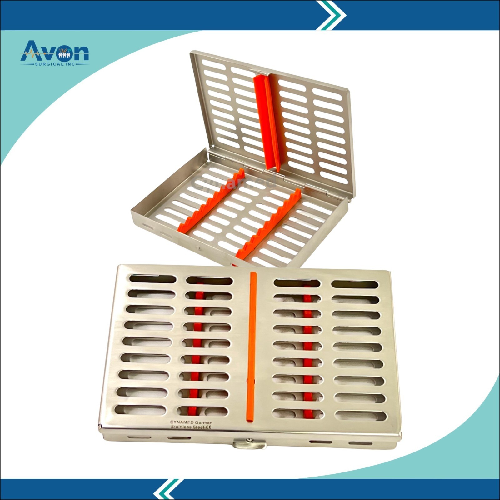 Set of 2 Sterilization Cassettes w/ Silicone Inserts 7″L x 5.5″W x 1.25″H
