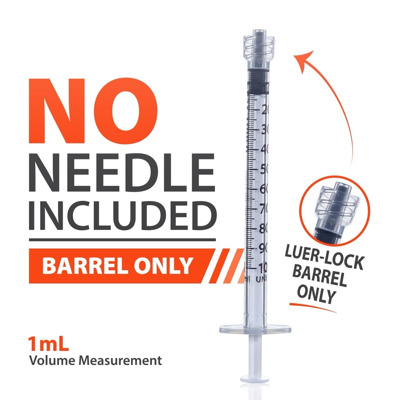 EasyTouch Luer-Lock Syringe Barrel, 1ML Syringe, Pack of 100 1 cc/ml, Blue