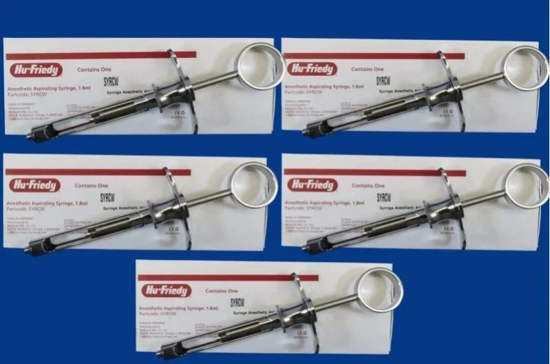 Lot of 5 Hu-Friedy Dental Aspirating Syringes CW Style 1.8ml German Stainless