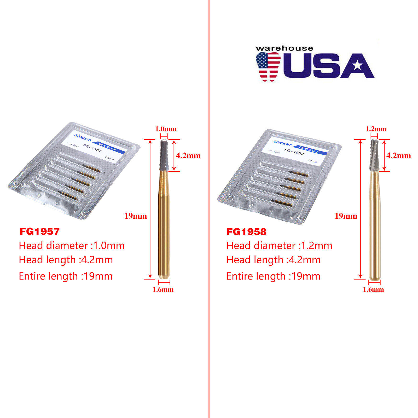 FG-1957/FG-1958 High Speed Dental Tungsten Steel Carbide Crown Metal Cutting Bur