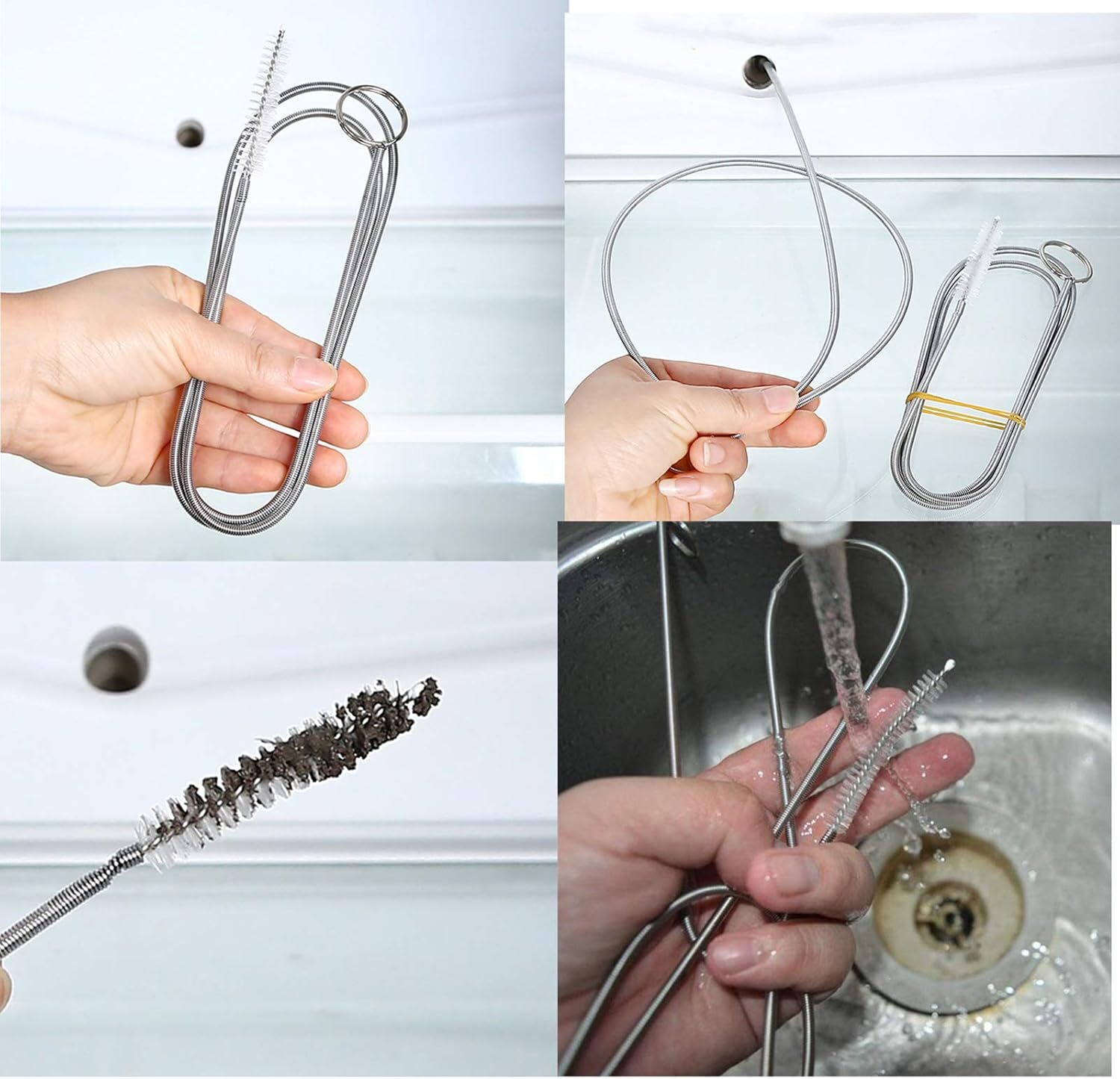2 Pack 60 Inch Long Flexible Tube Cleaning Brush, Silver, Gray, White