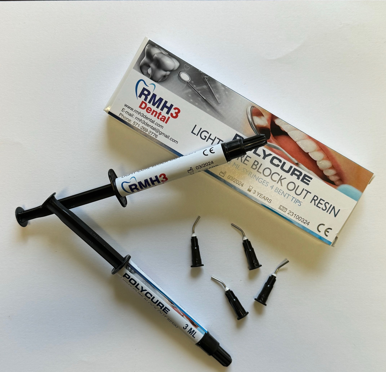 RMH3 Dental Polycure Light Cure Block Out Resin Blue 2 x 3ml syringes+tips/pk