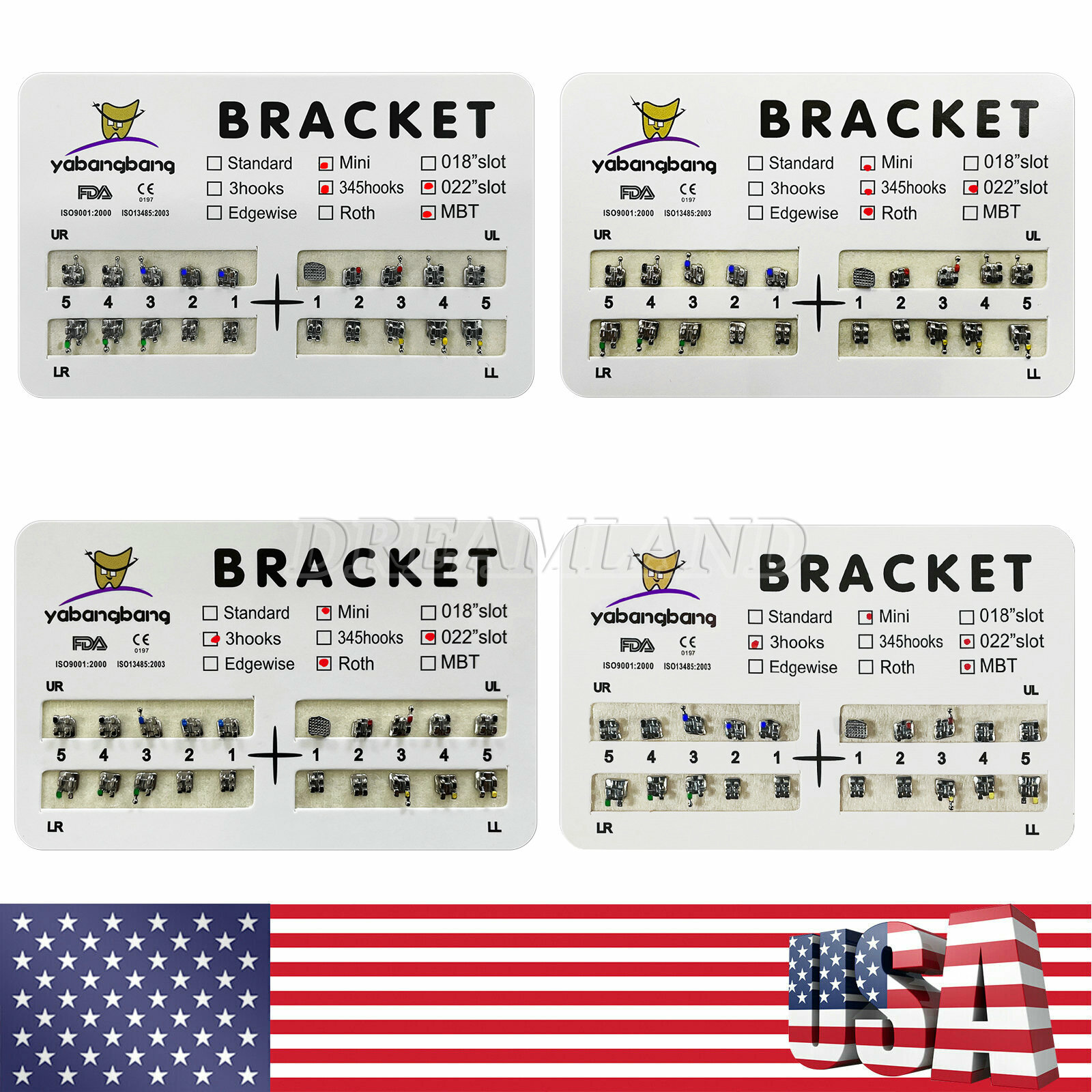 10 Packs/200pcs Dental Metal Orthodontic Brackets Braces Roth/MBT Slot.022 USA