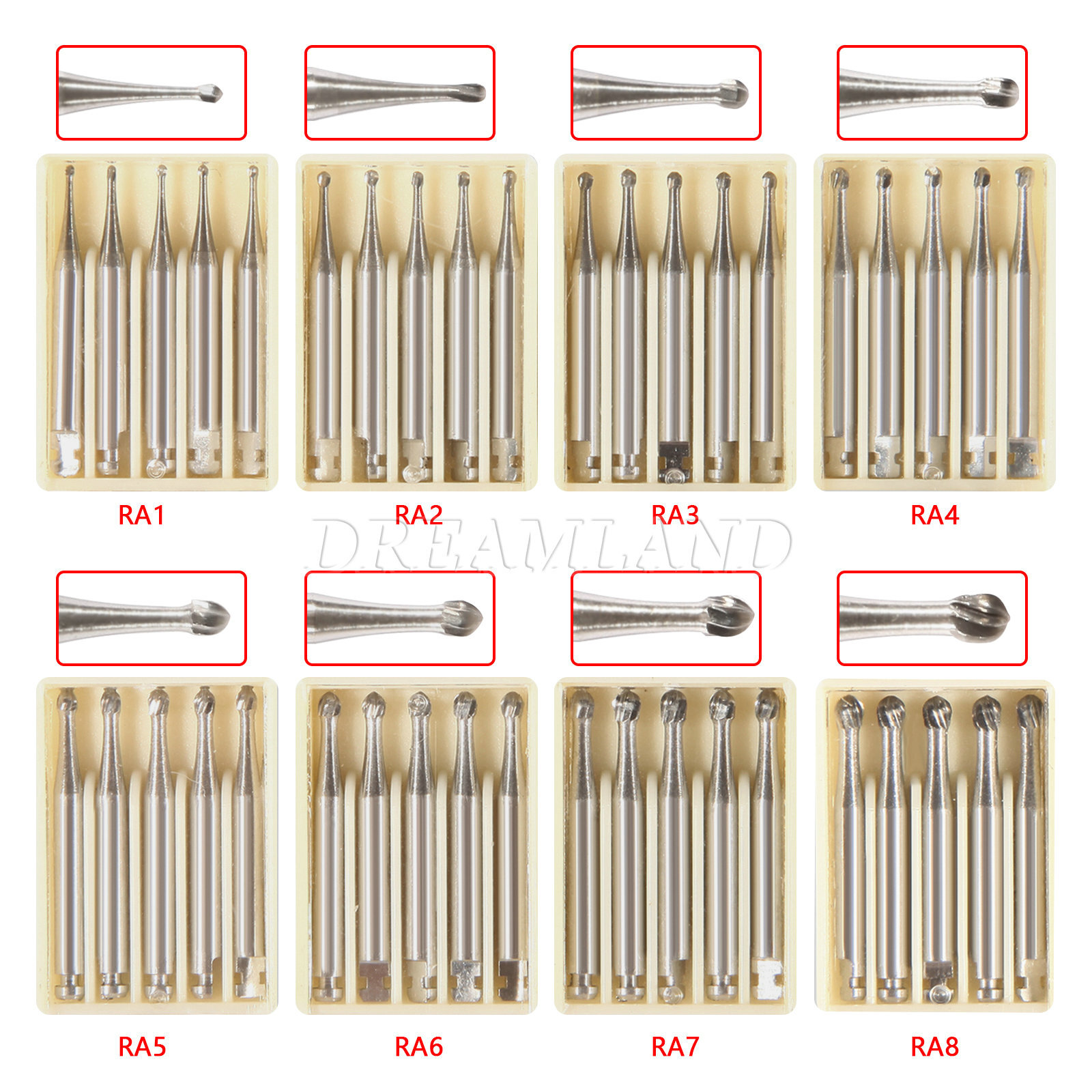 Dental Round Carbide Bur for Slow Speed Latch Type RA 1# -RA 8# Burs 22.5mm