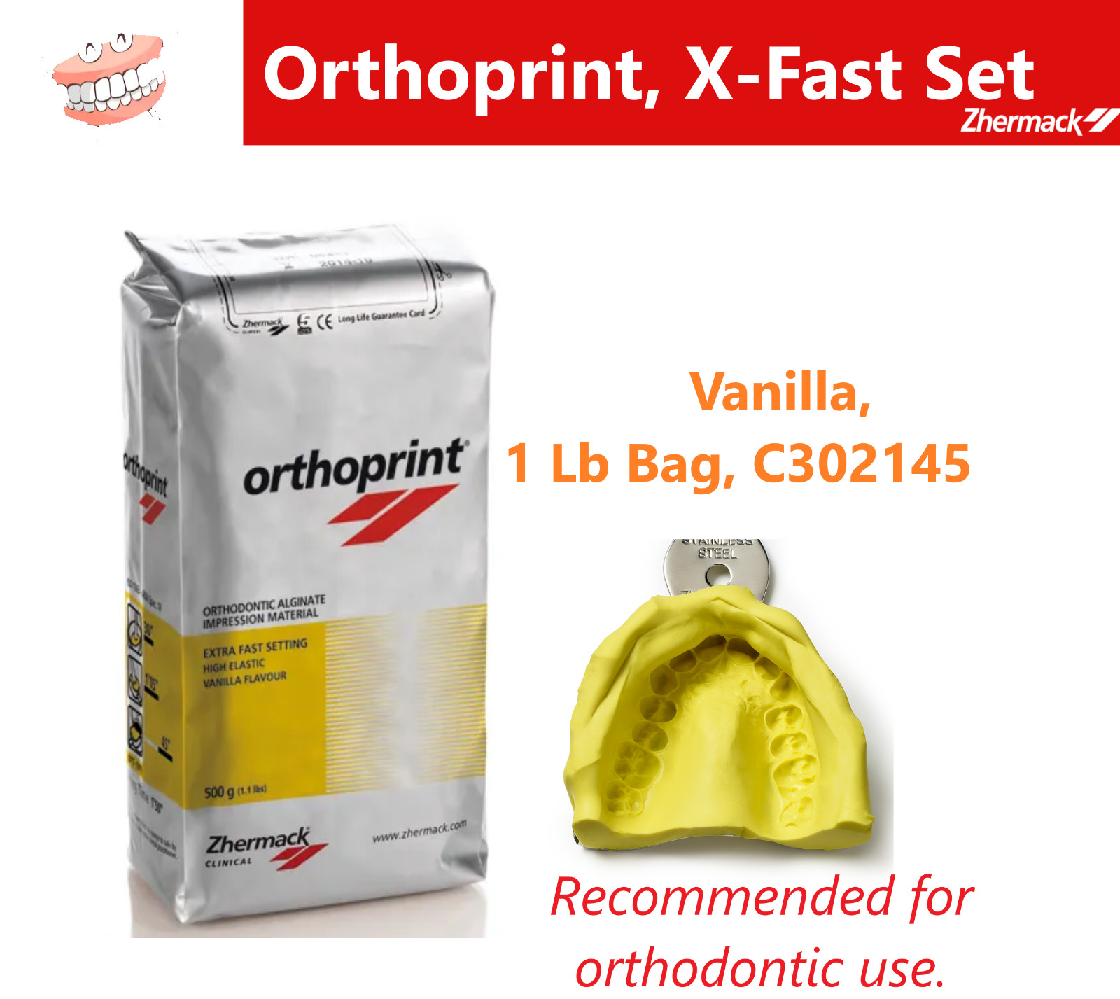Orthoprint Dental VPS Alginate X-Fast Set, Vanilla, 1 Lb Bag, C302145, Dust-free