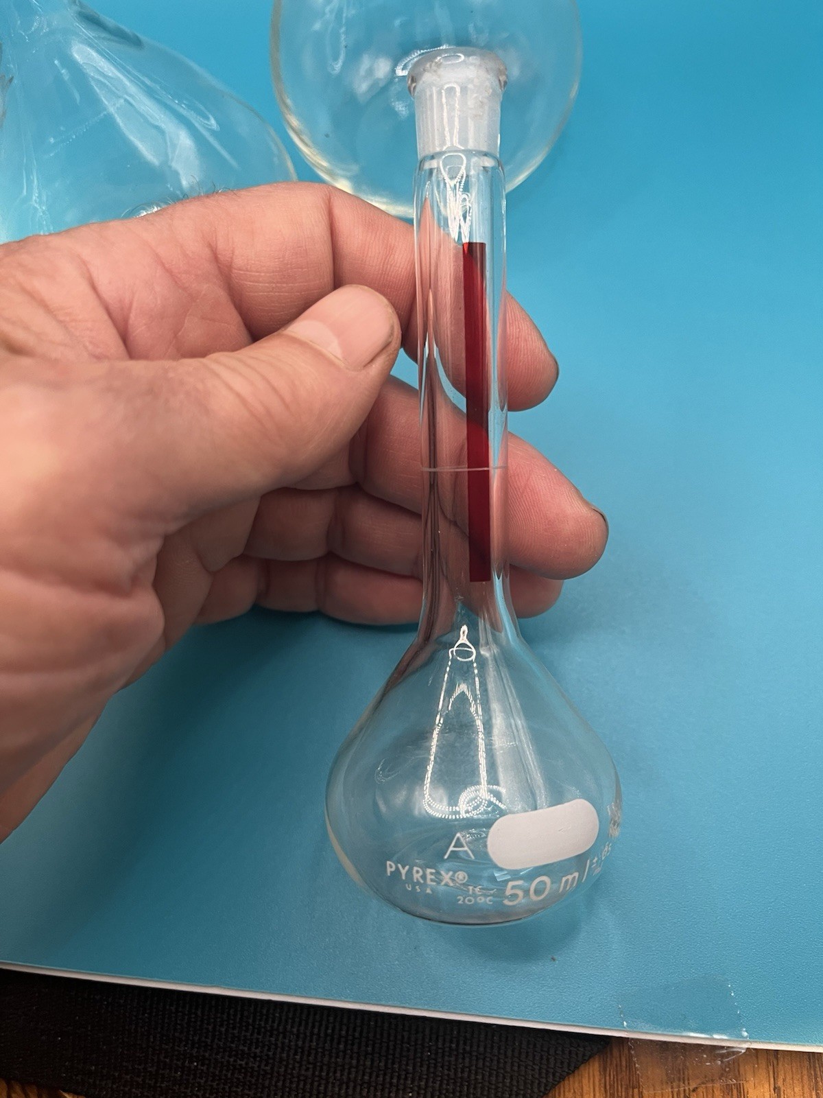 Lot 6 Volumetric Flasks sizes:10, 25, 50, 200, 250 mL Kimax Pyrex Fisherbrand