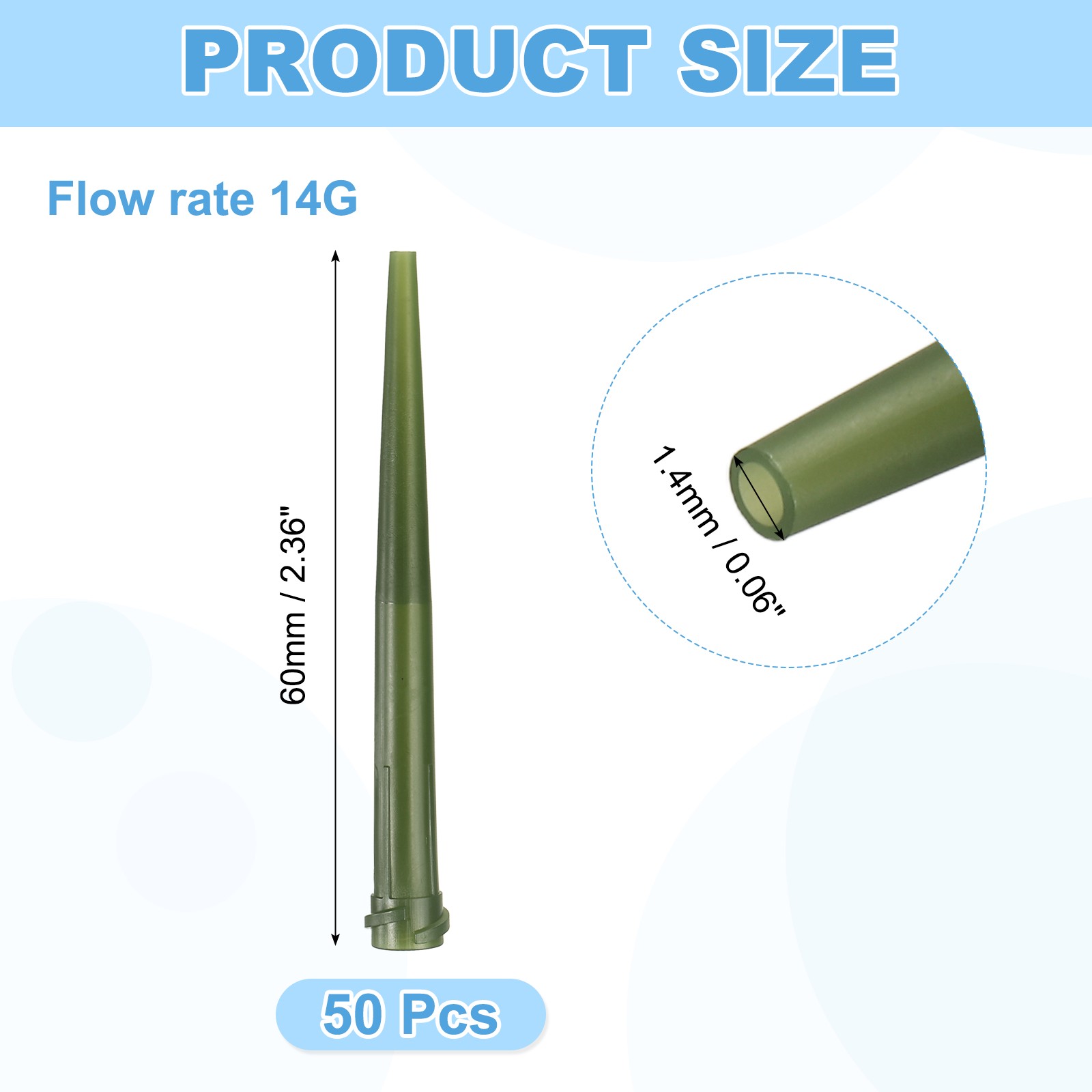 50pcs 14G 2.36″ Plastic Blunt Tip Tapered Dispensing Needle for Glue, Olive
