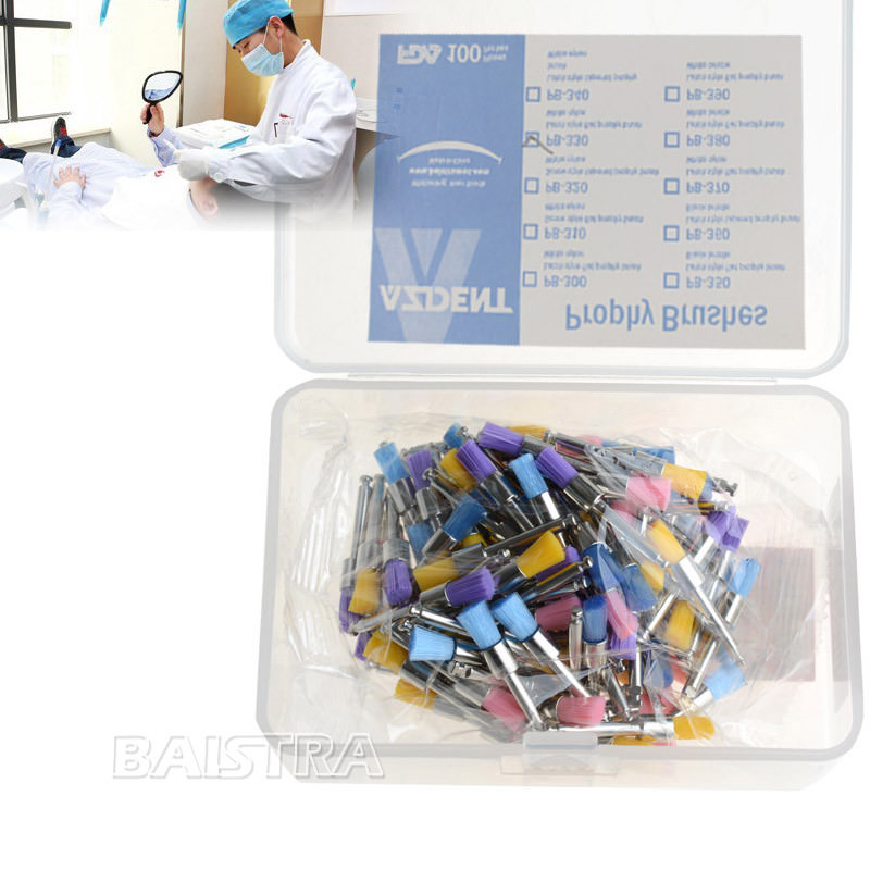100pcs Dental Colorful Nylon Bowl Polishing Brushes Polisher Prophy Flat Type