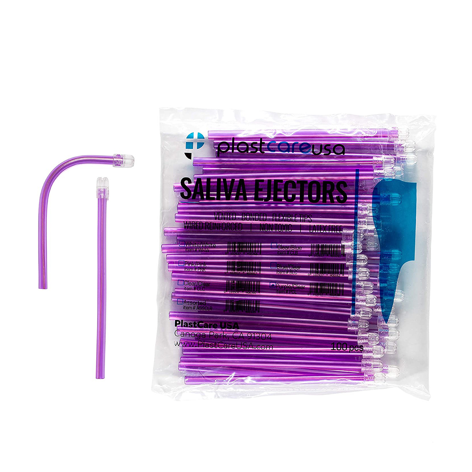 1000 (10 Bags) Purple Dental Saliva Ejectors Ejector Disposable Suction Tips
