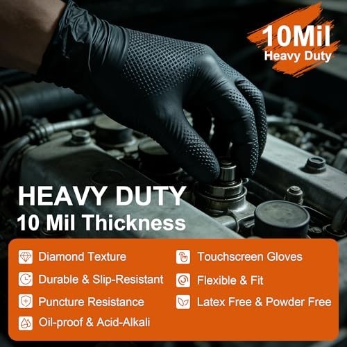 Heavy Duty 10 Mil Disposable Nitrile Gloves – Industrial Rubber, Latex-Free, 100