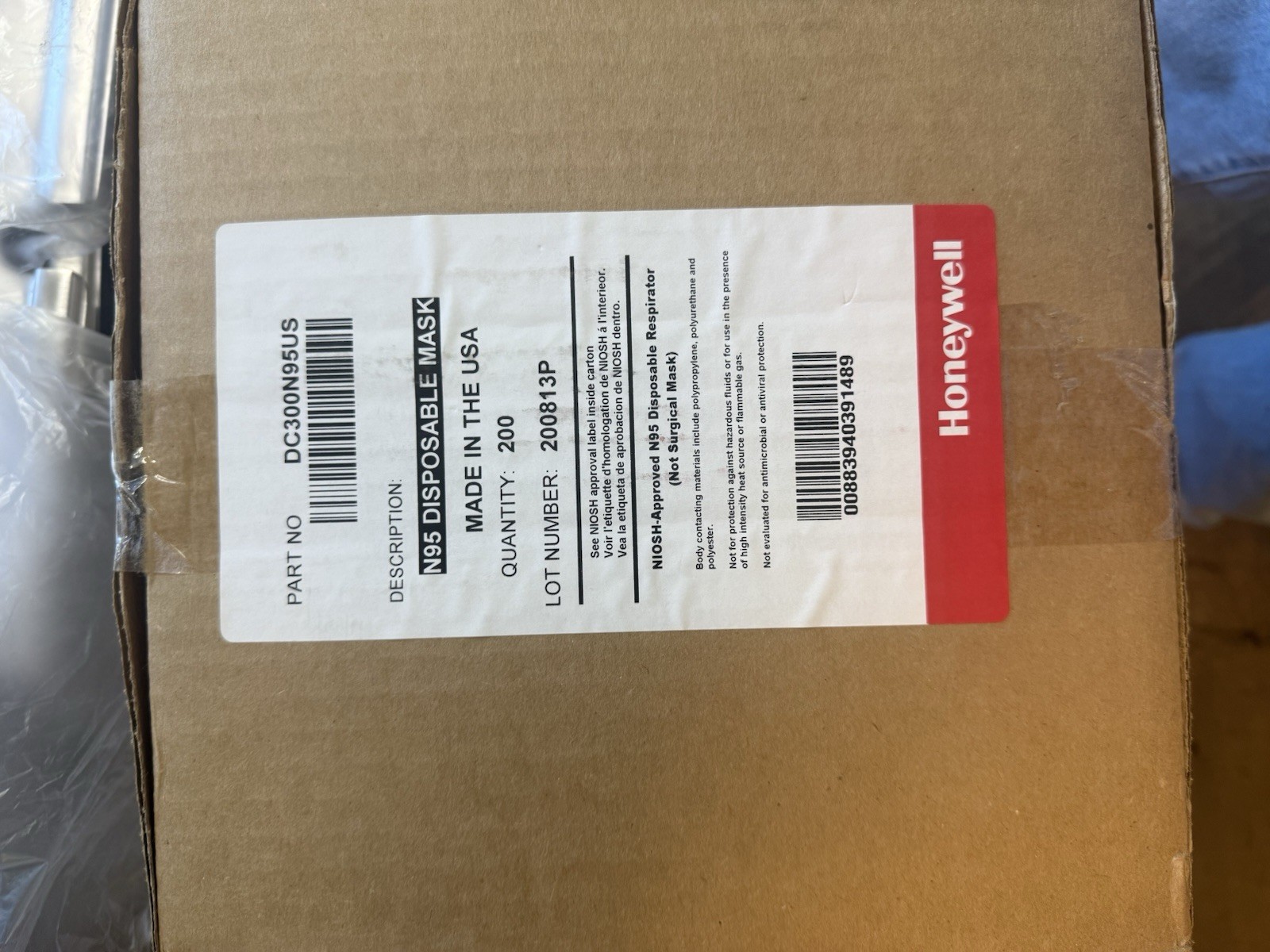200 Masks Honeywell N95 DC300N95 Particulate Respirators Face Mask NIOSH