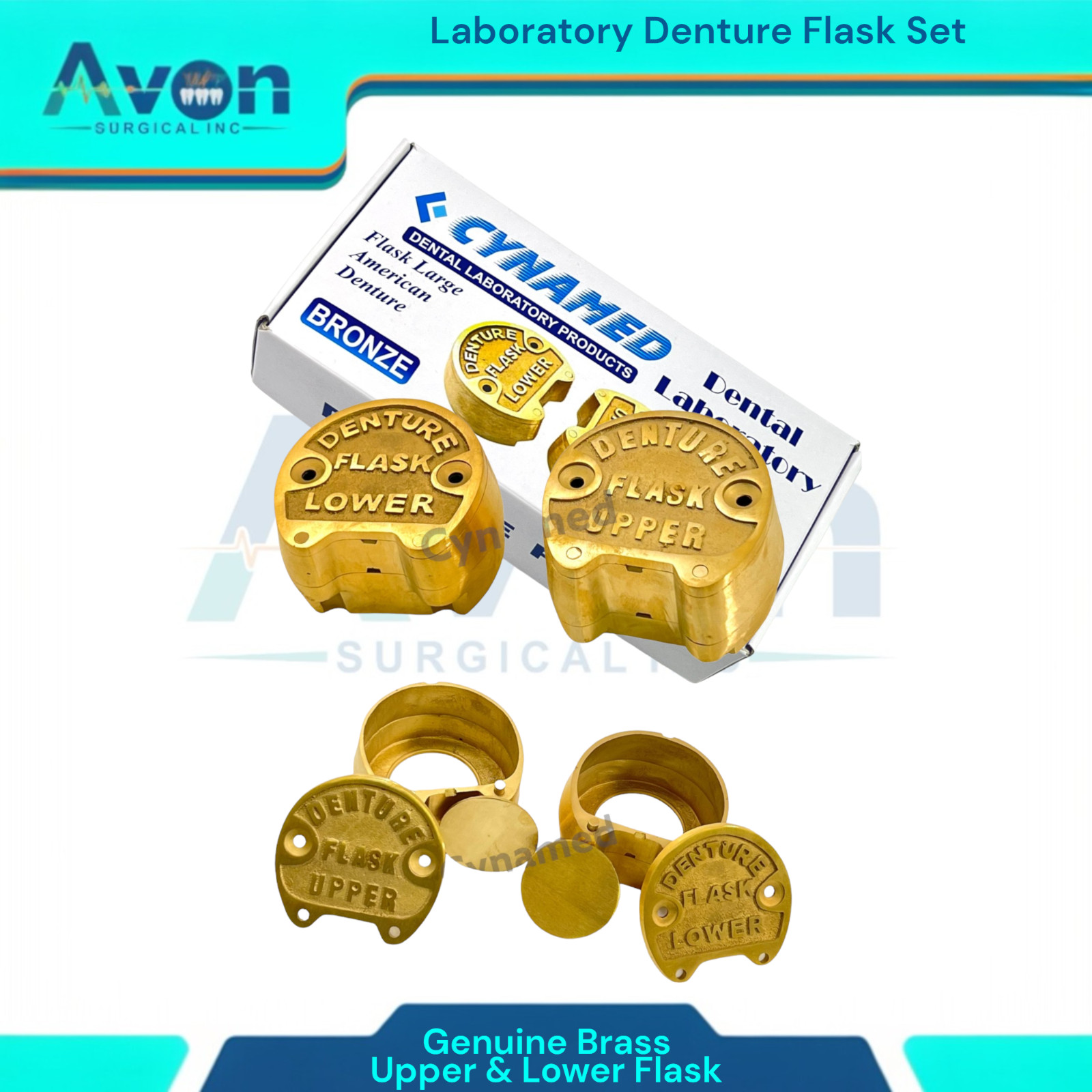 2 Piece Set – Dental Lab Denture Flasks | Upper Flask and Lower Flask | Brass
