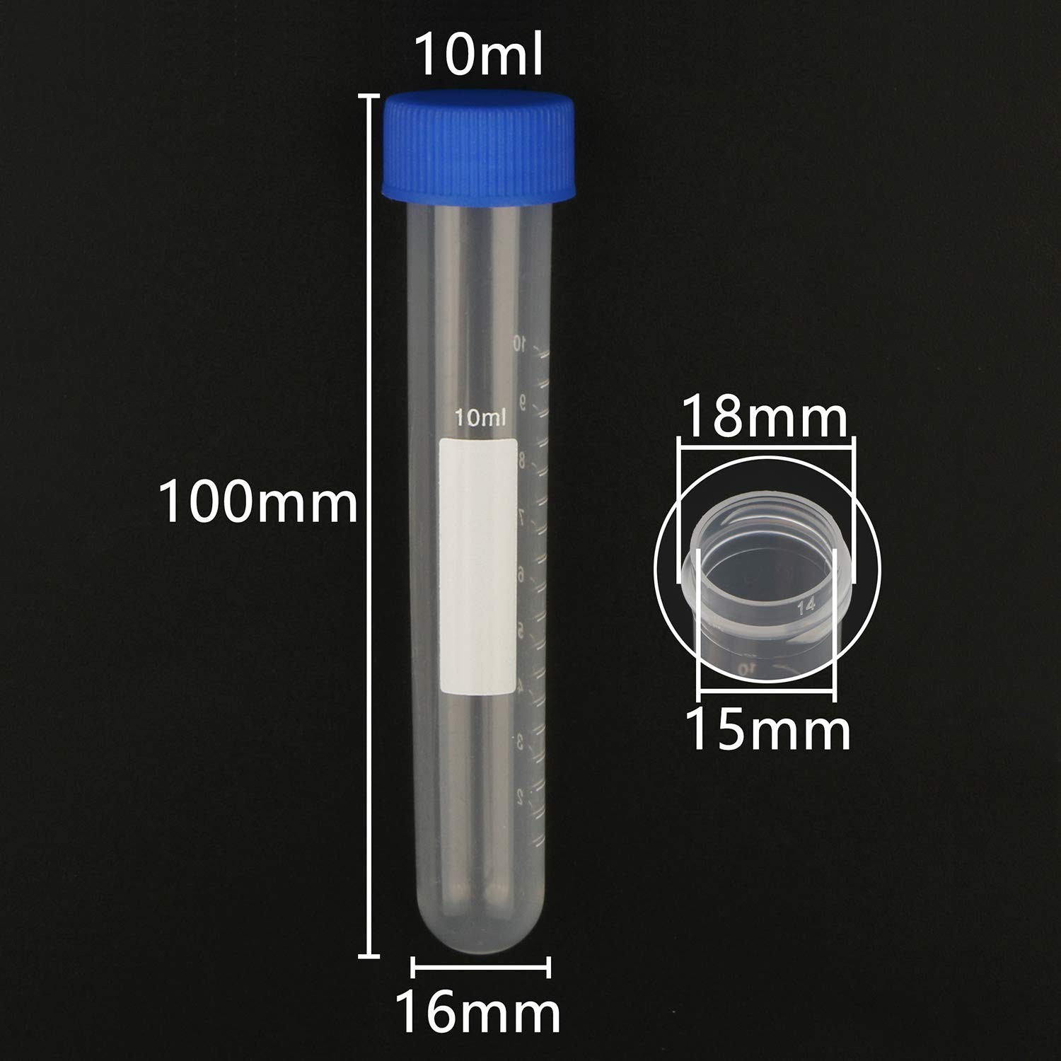 Kesell Centrifuge Tubes Round Bottom Screw Cap Plastic Test Tube Vials 10ml with