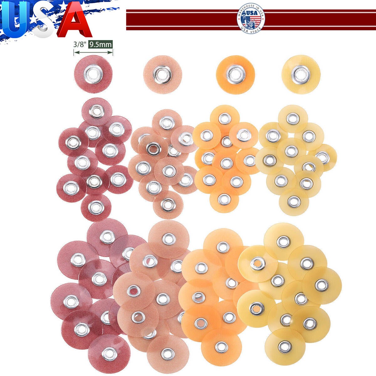 200pcs Dental Coarse/Medium/ Fine/Superfine Finishing Polishing Discs 9.5mm