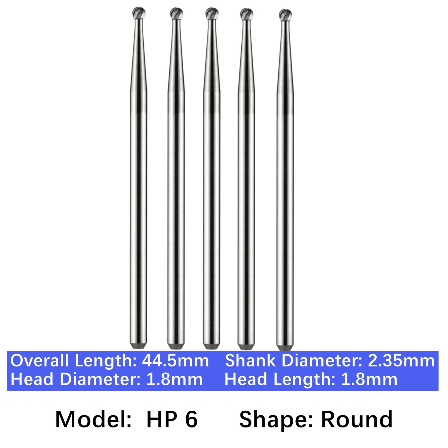 5/pk Vakker Dental HP Carbide Burs 44.5mm Round Burs Low Speed HP 2 4 6 8