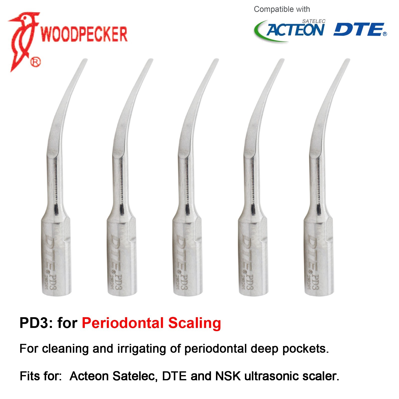 Woodpecker Ultrasonic Scaler DTE V2 LED Handpiece HD-7L Dental Tips Fit Satelec