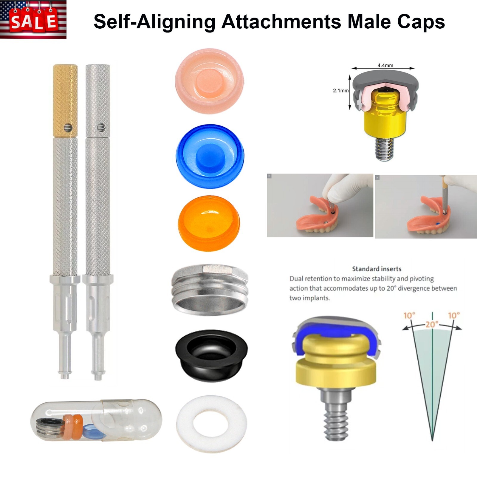US Implant Nobel Active NP Ø3.5mm Locator Abutments PEEK Overdenture Male Cap