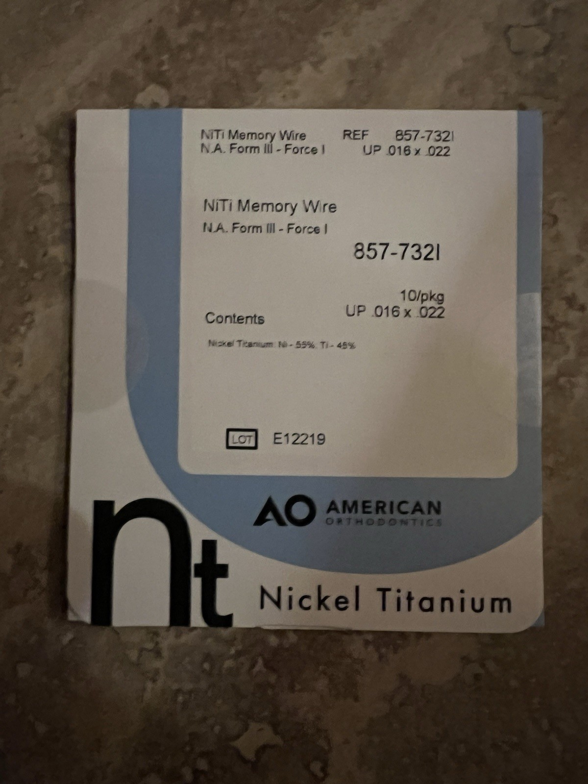 AO Ortho NiTi Memory Wire N.A. Form III Force I Upper .016 x .022 10/pk