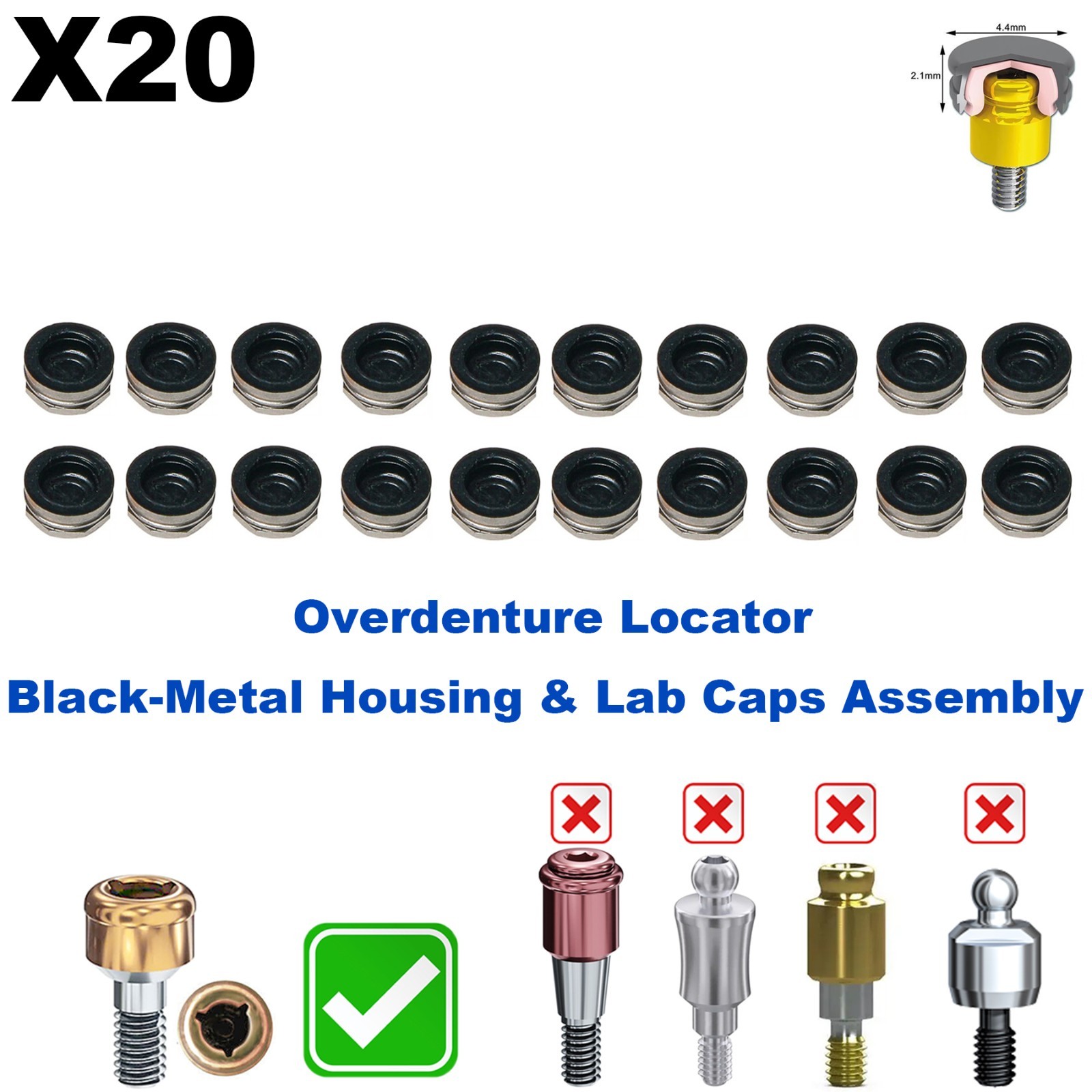 US 20Pcs Overdenture Abutment Retention Caps For Dental Locator Inserts Implant