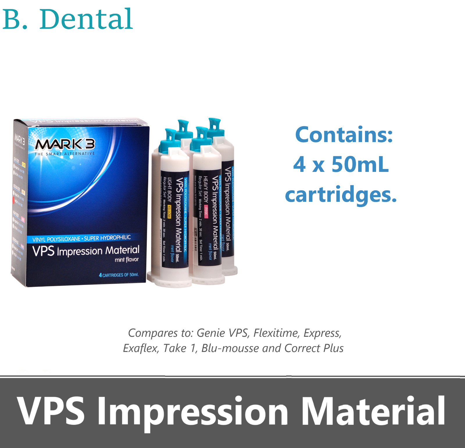 Dental LIGHT BODY FAST SET VPS PVS Impression Material Fast Set 50ML Cartridges