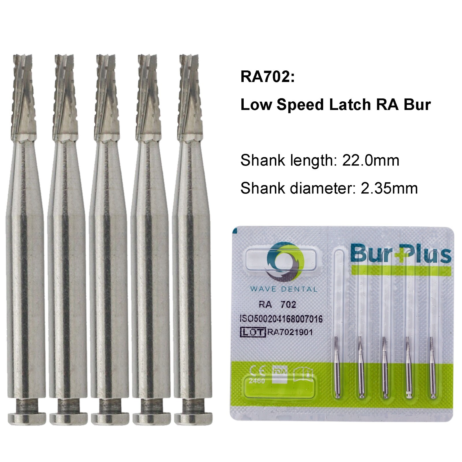 WAVE DENTAL Round Carbide Bur for Slow Speed Latch RA1-8 Taper Fissure RA702 699