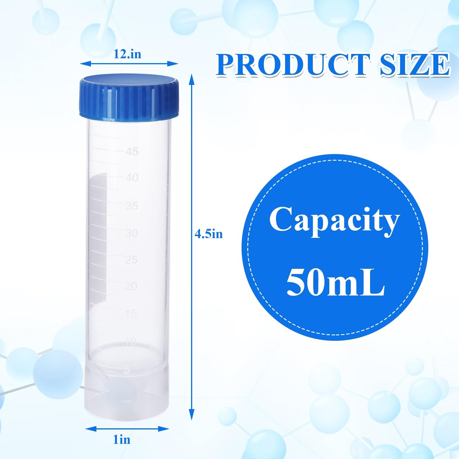 50 Pcs 50 ML Centrifuge Tubes ABuff Plastic Test Tubes with Blue Screw Caps C…