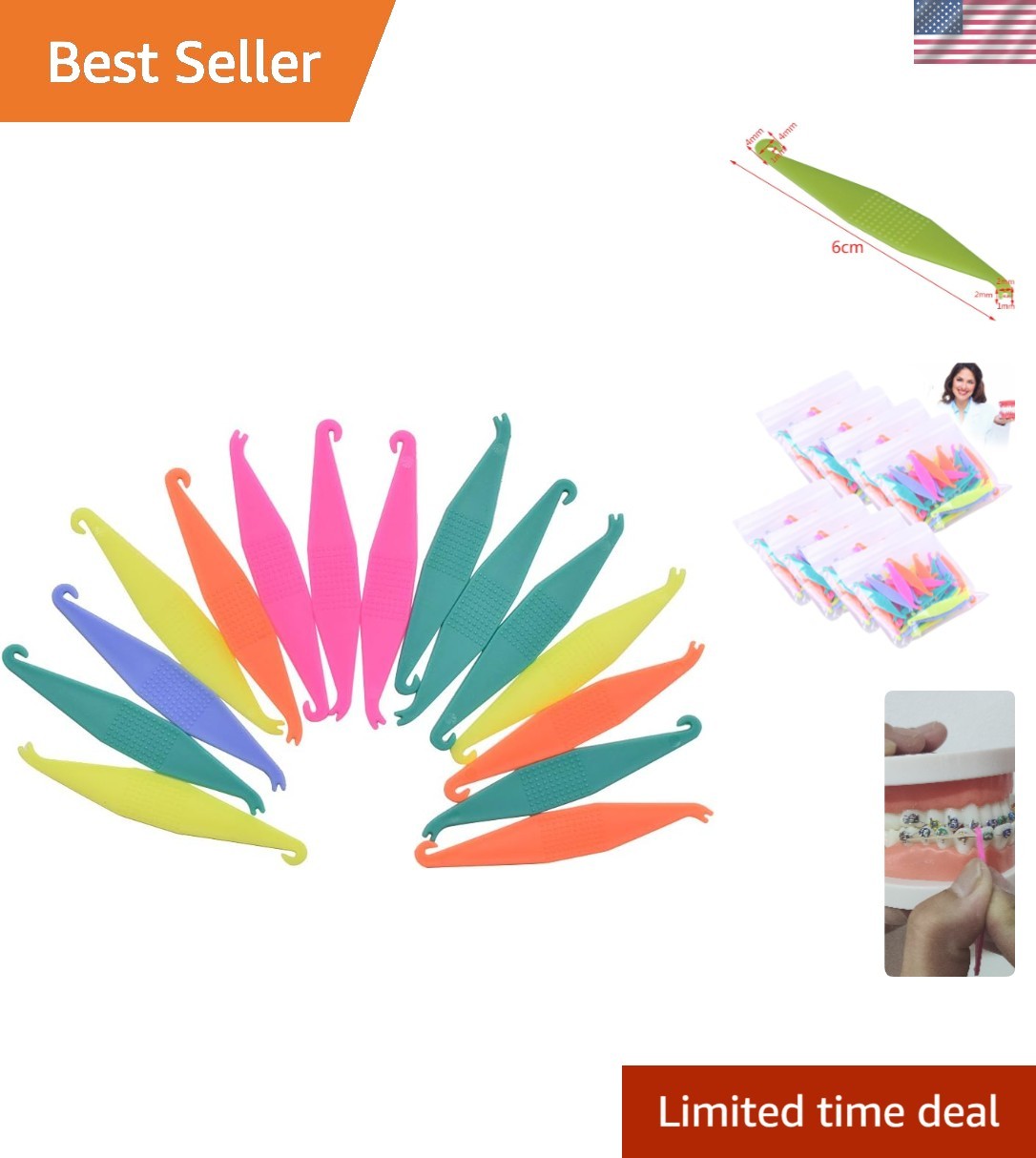 15PCS Multi-Colored Dental Elastic Placer – Essential for Braces Management
