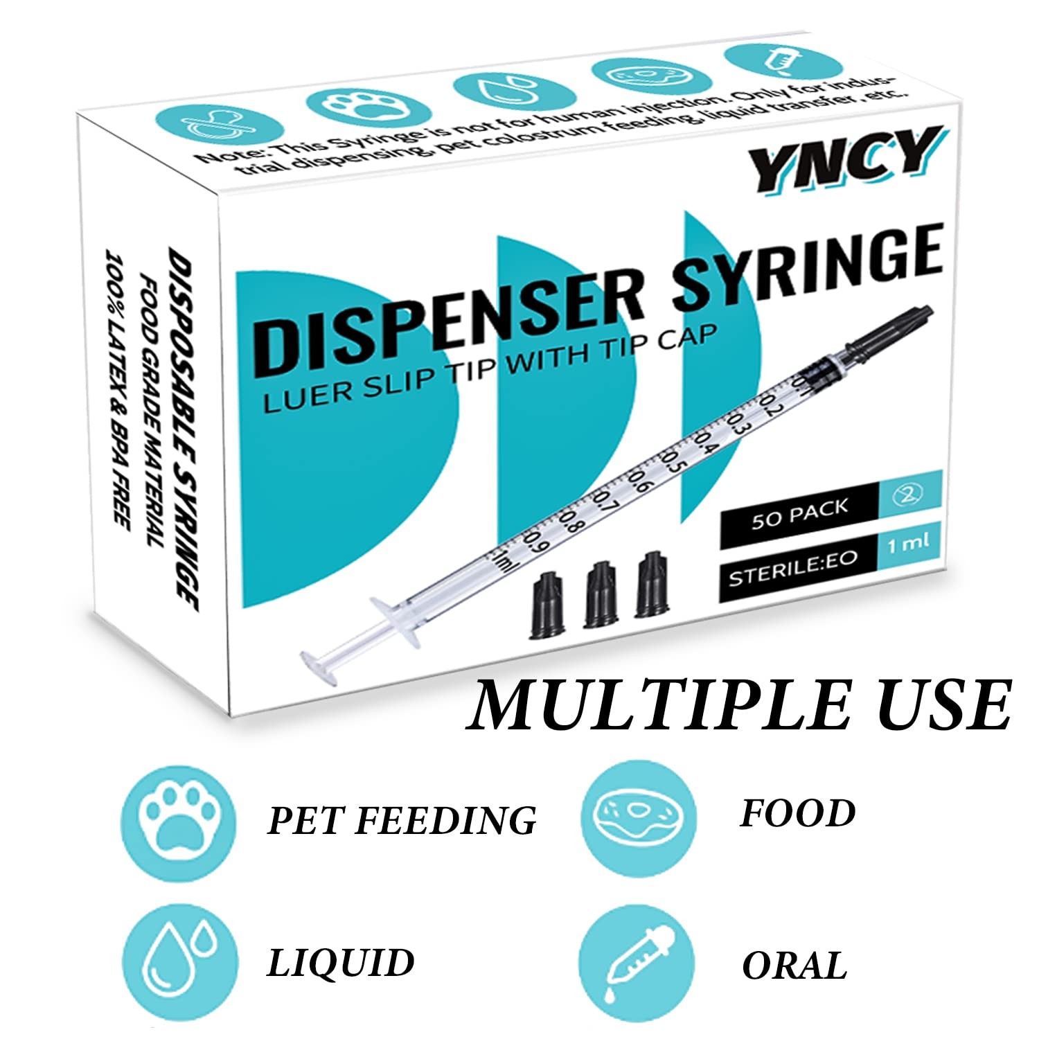 1ml Syringes with Cap, Luer Slip Tip, Whole Pack Bulk Sterile Sealed, No Nee…