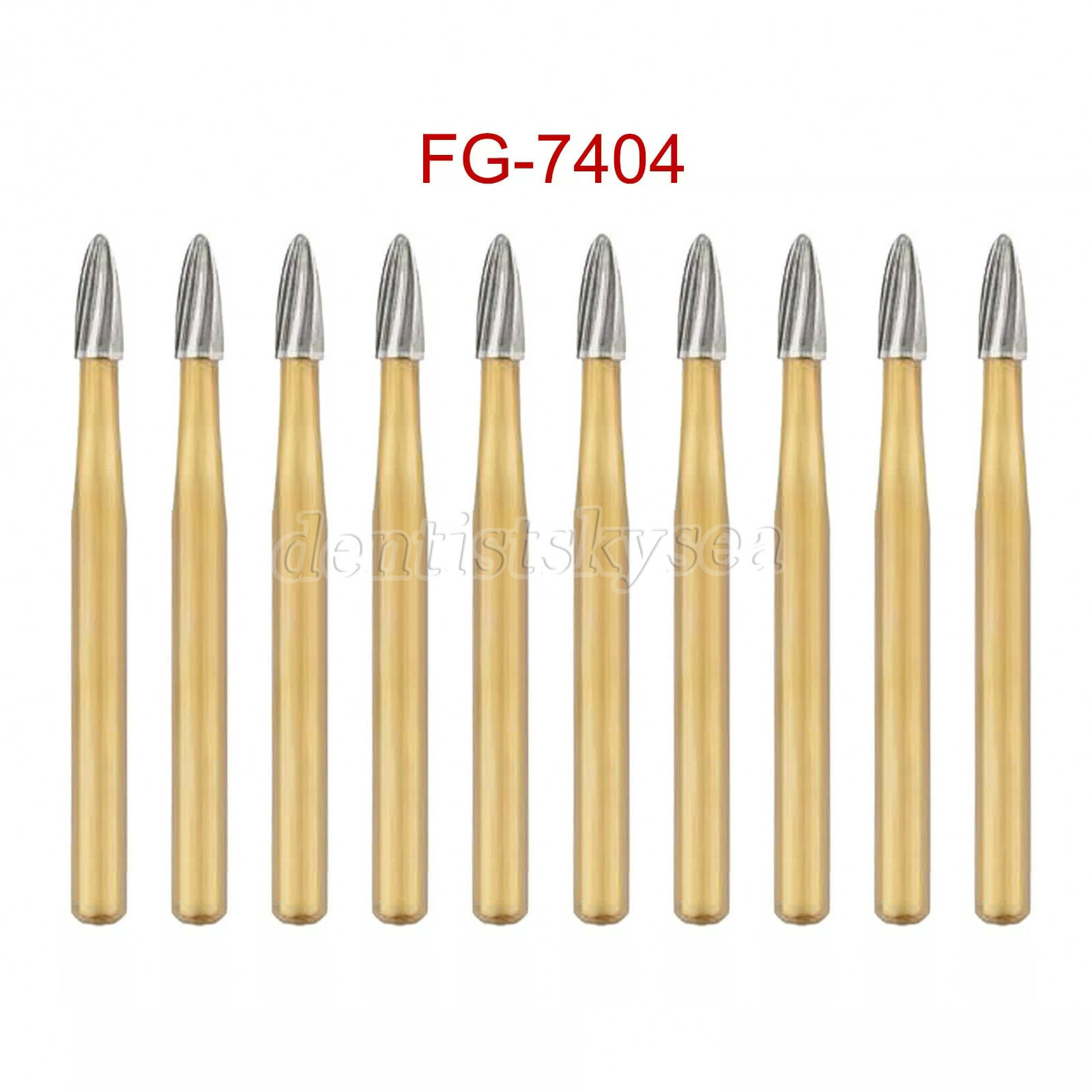 10Pcs Dental Trimming+Finishing Carbide Burs Egg Shape Football Gold FG7404