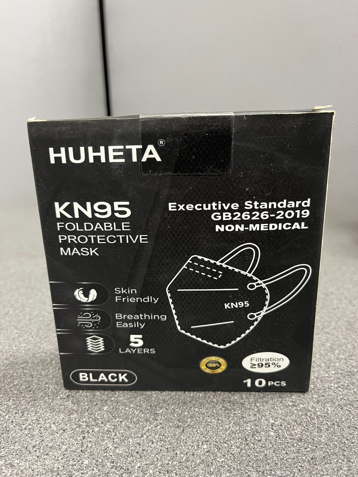HUHETA KN95 Face Mask 10 Pack, 5-Ply Safety Mask, Filter Efficiency Over 95%