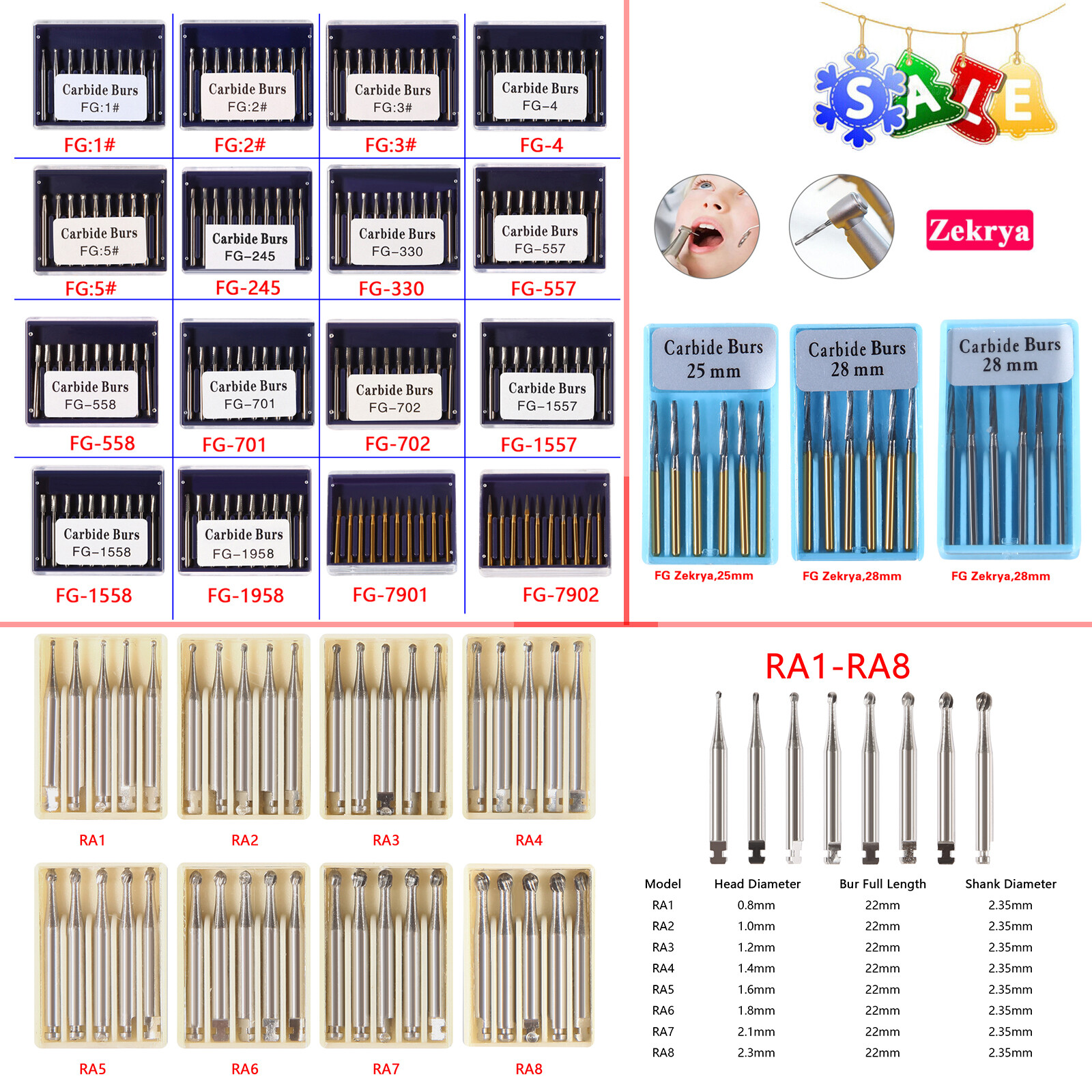 Dental Carbide Burs RA FG For High Low Speed Handpiece Contra Angle Turbine