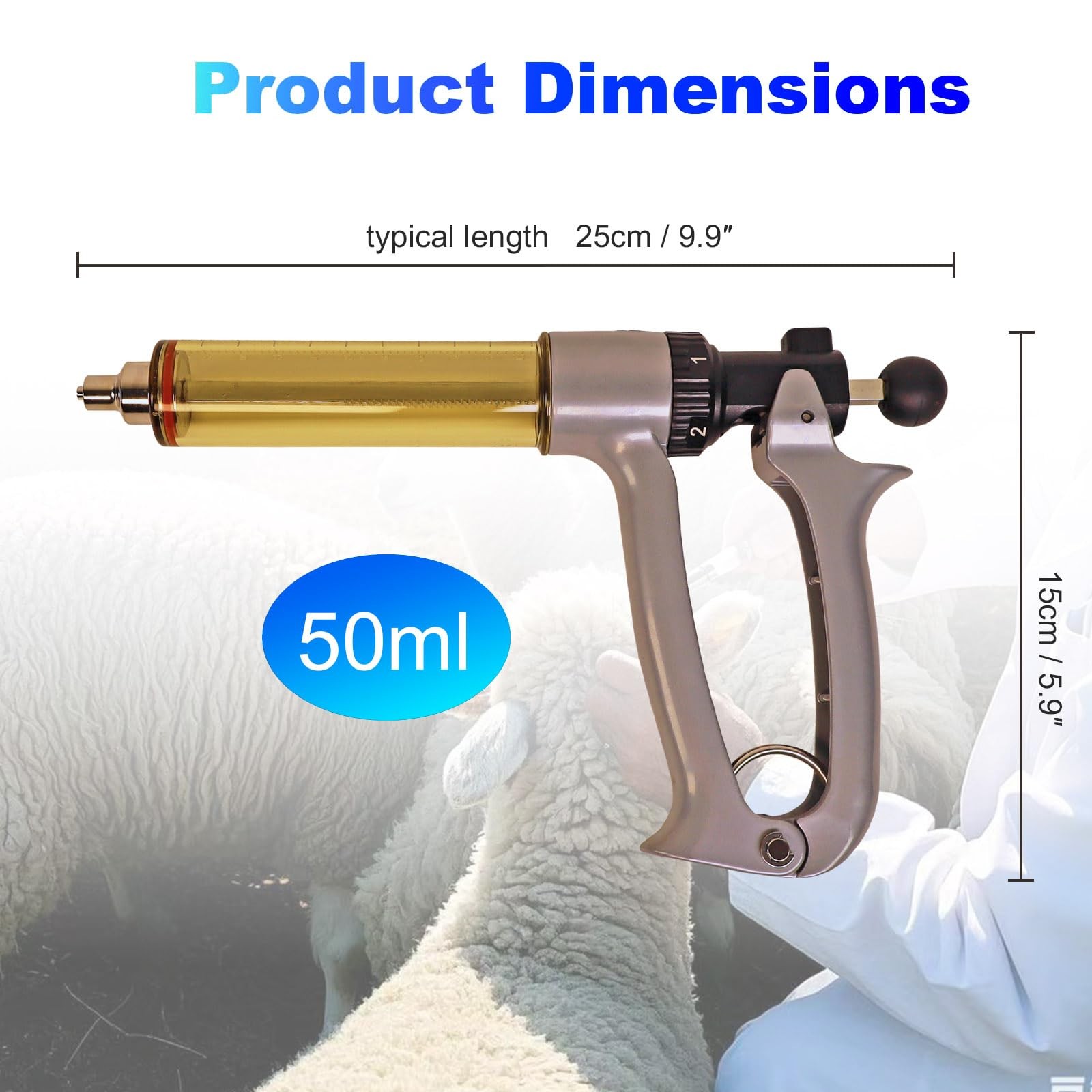 50ML Semi Automatic Livestock Syringe, 5 Gears Adjustable Continuous Repeating L