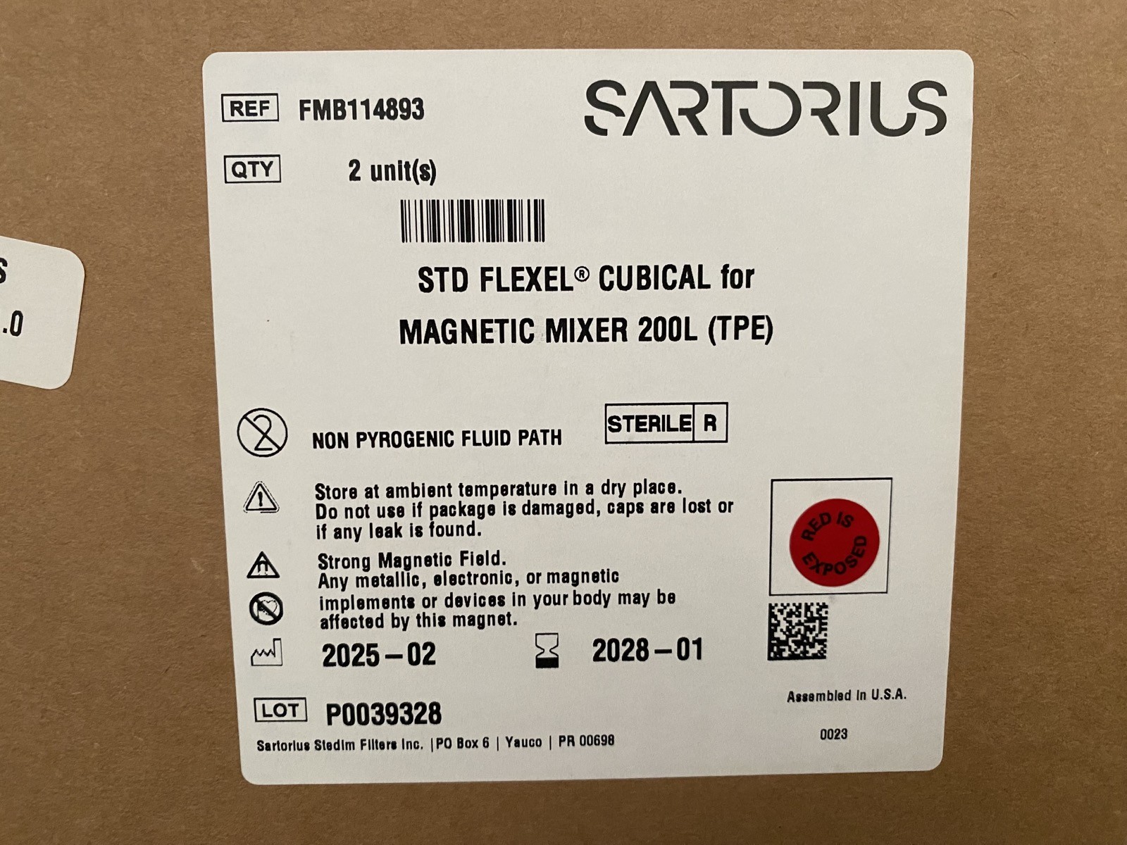 SARTORIUS 200L (TPE) For Magnetic Mixer STD Flexel Cubical Bag FMB114893 (2/Cs)