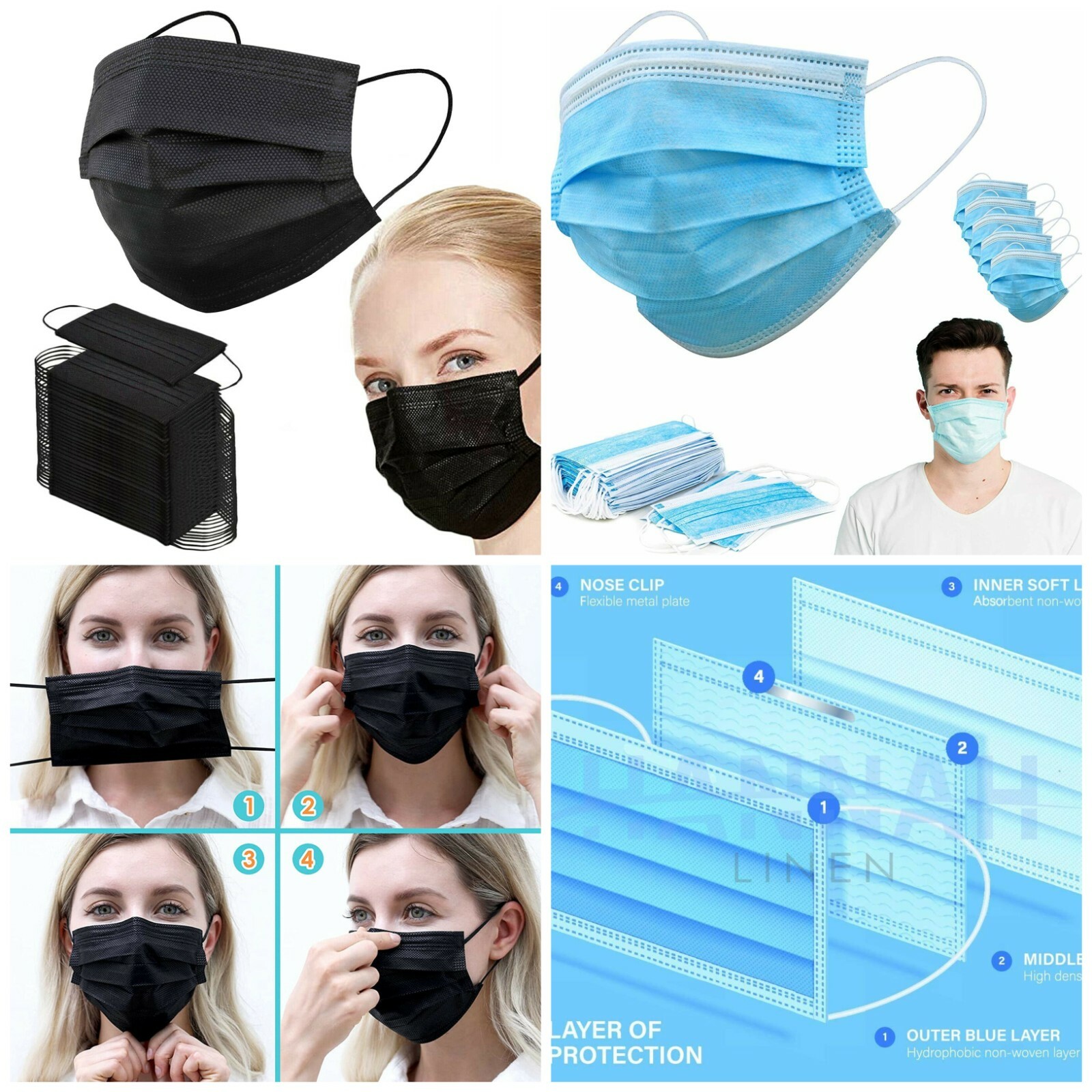 50/100/500 3 Layer Ear loop Disposable Face Mask Mouth Cover & Nose Protection