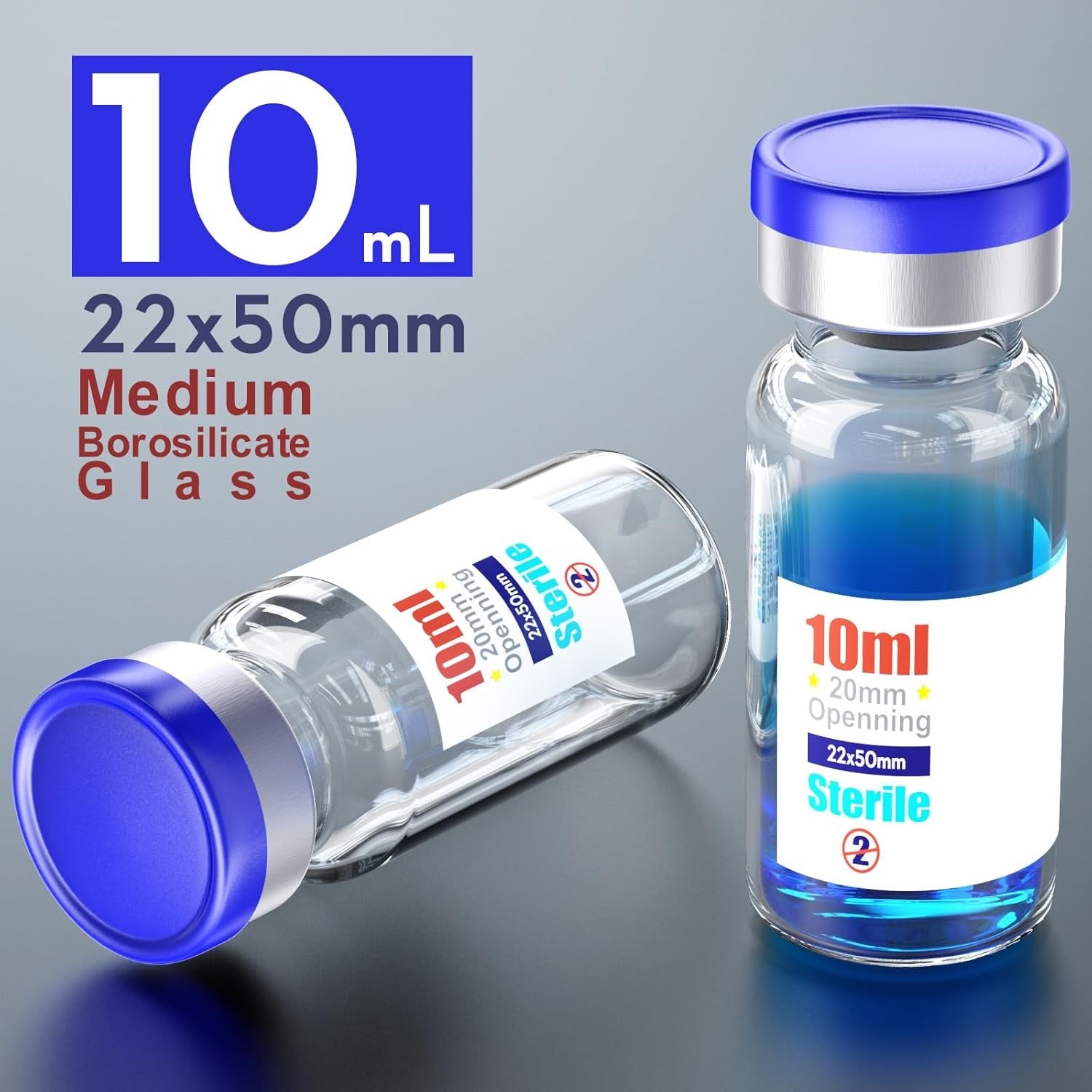 10ml Sterile Vials with Aluminum Cap – Self-Healing Injection Ports, Lab Use